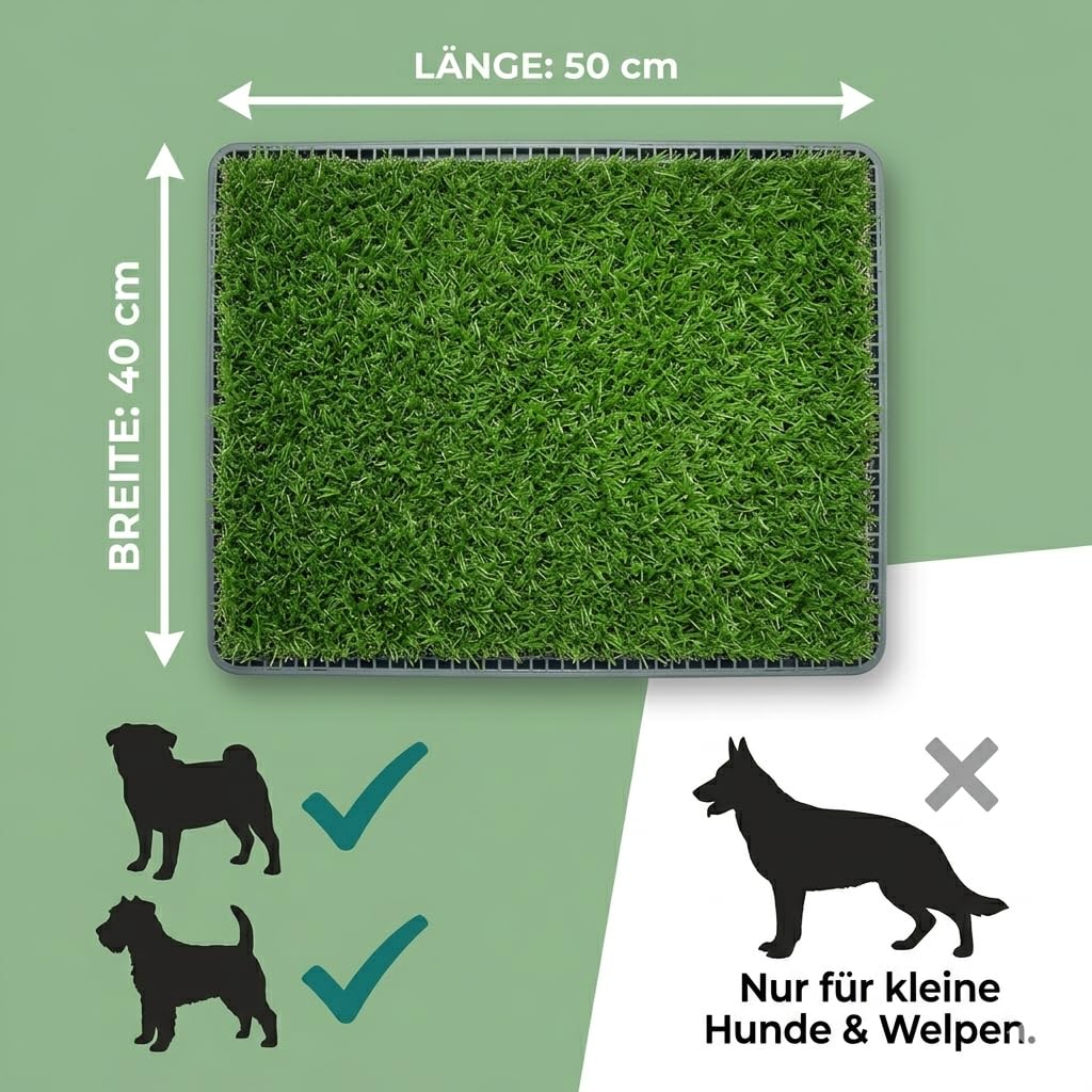 Toilette pour chien avec gazon artificiel et bac collecteur 50 x 40 cm – 3 couches pour intérieur et extérieur – Tapis d'herbe réutilisable pour dressage aux toilettes, balcon et appartement – Facile