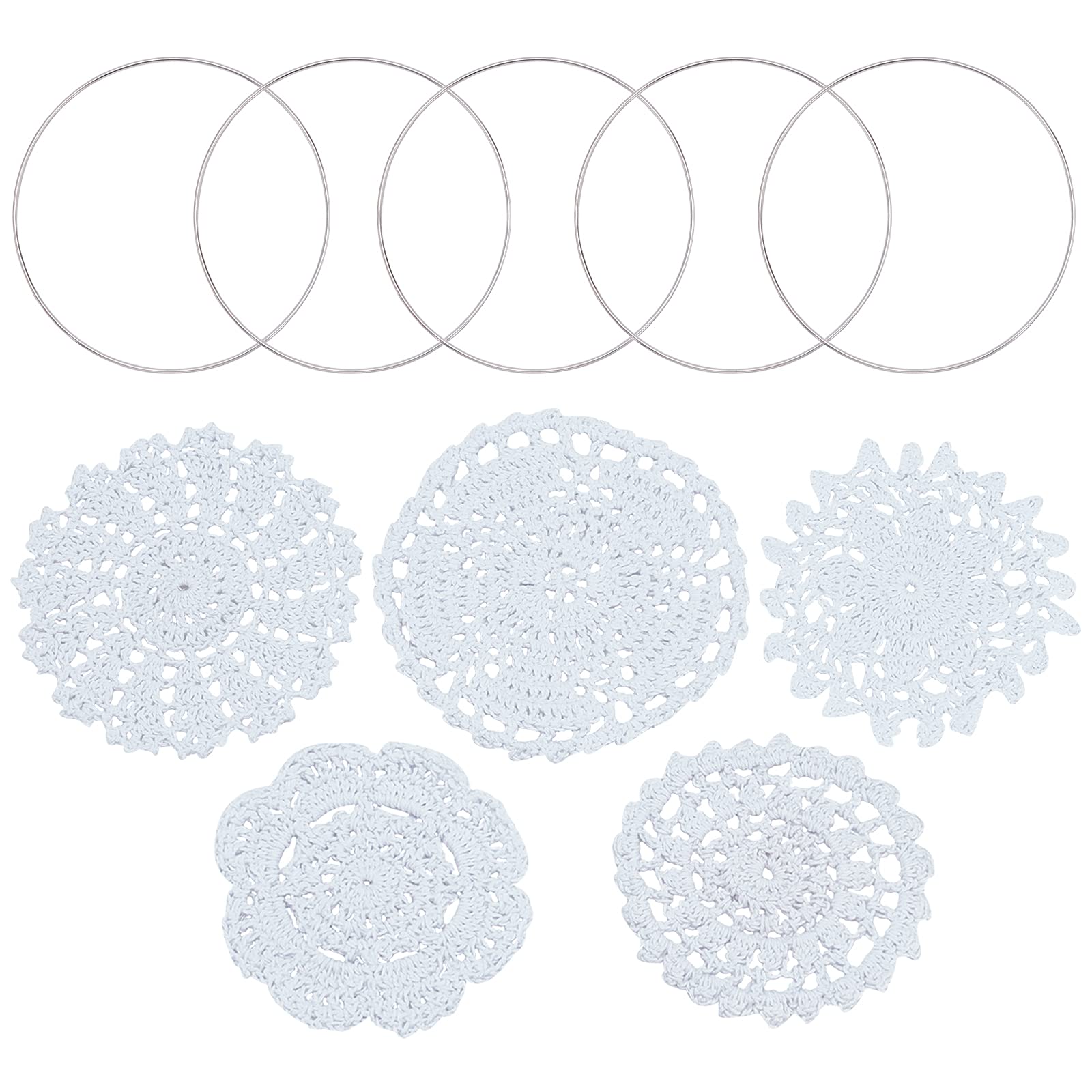GORGECRAFT 6pcs Circular Dream Catcher Rings Metal Catcher Rings Hoops Doilies Cotton 4-5 inches Round Bisque Hand Made Round for DIY Making Home Wall Decoration Vintage Wedding Tea Party