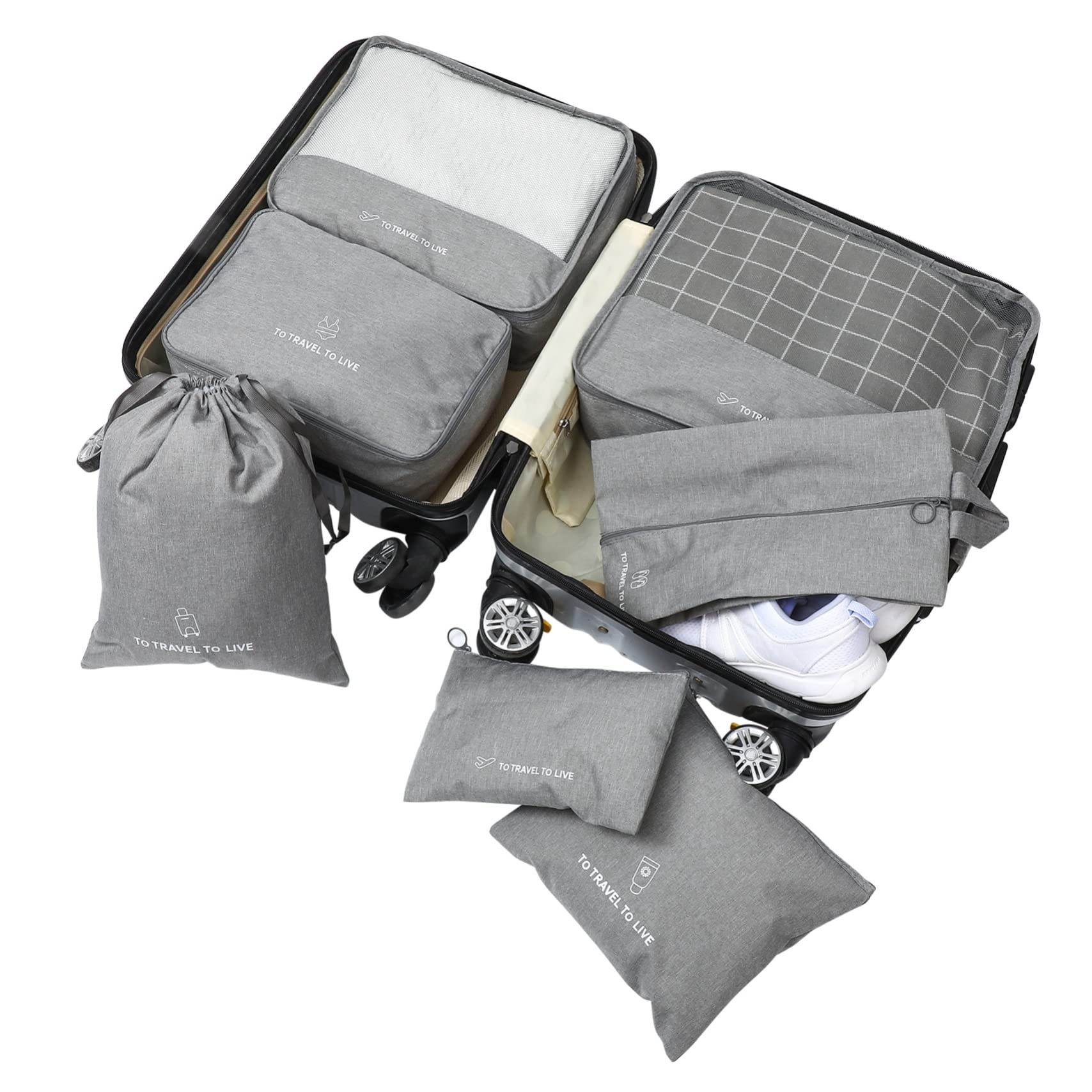 Cabilock 7pezzi Organizer Per Bagagli Da Viaggio Pieghevoli Per Imballaggio Borse Portaoggetti Per Vestiti Biancheria Intima Accessori e Scarpe Tasca Coulisse Grigio