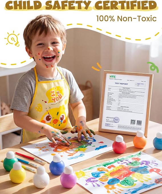 JUPITEARTH Washable Paint Set for Kids, Non-Toxic Finger Paint, 6 Colors