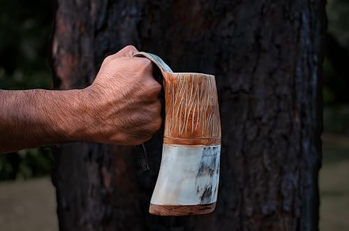 Miniatura 5 de Taza de cuerno vikingo para beber, 16-20 onzas, dados de hueso para abrir botellas, bolsa de regalo, la mejor taza de cuerno de buey hecha a mano