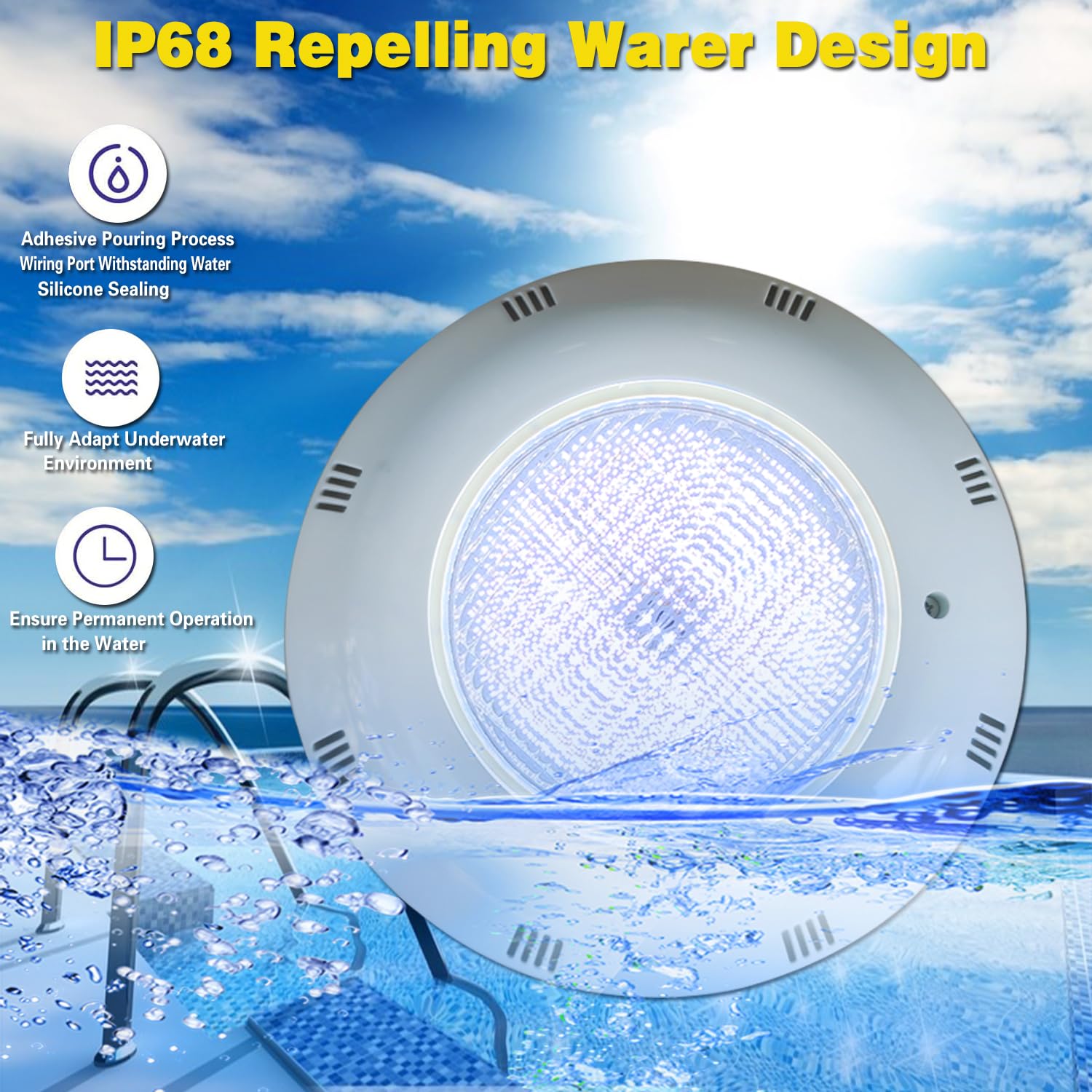 BARCELONA LED Faro LED Piscina 24W AC12V IP68 Sommergibile Ø295mm Luce Bianca 6500K LED SMD2835 Faretto Subacqueo Montaggio Superficie per Piscine, Spa Fontane e Aree Acquatiche
