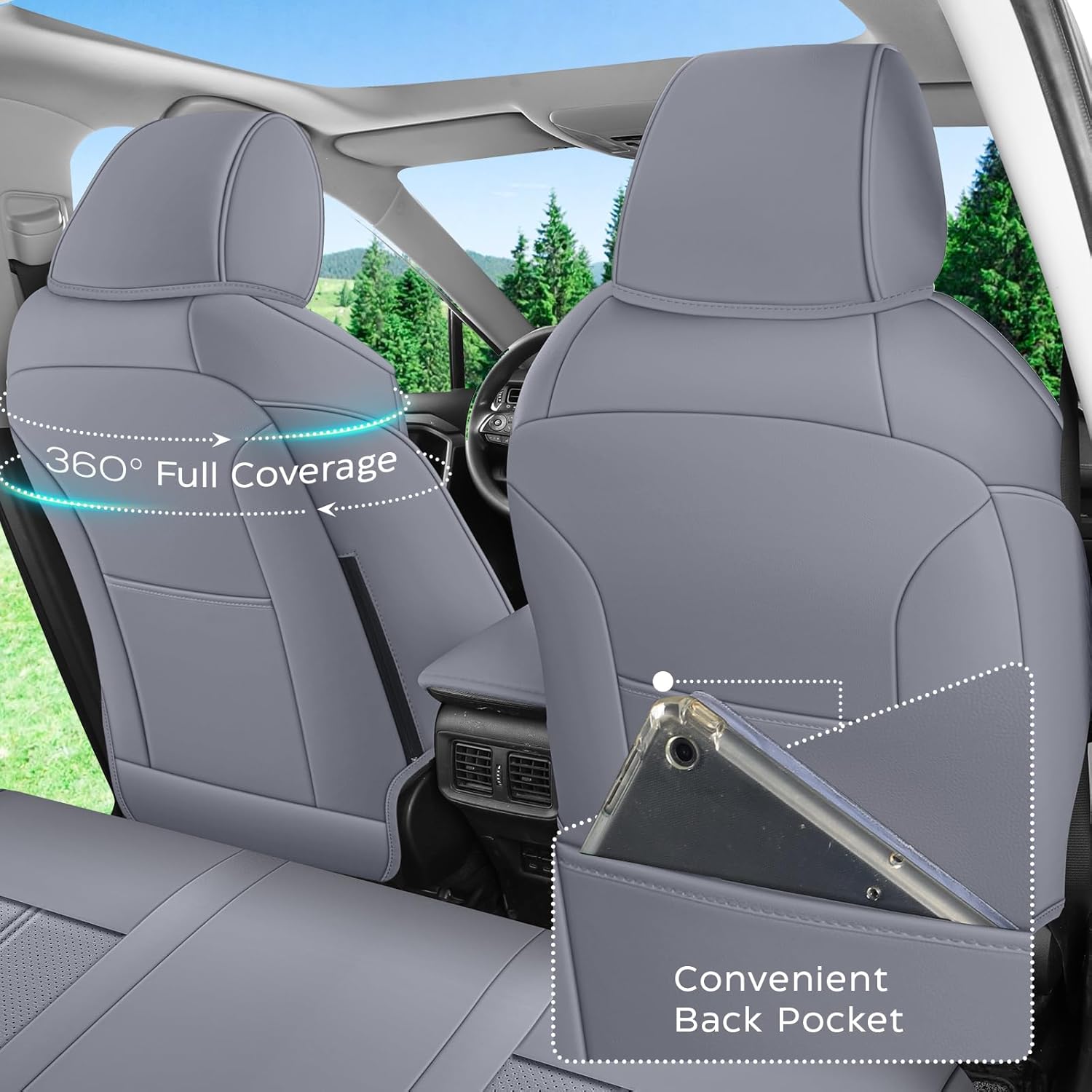 aoog rav4 seat covers custom fit for toyota rav4 2013-2018 xle/se/limited/platinum/adventure,luxury faux-leather suv seat cover(full set,grey) 2013-2018 xle/se/limited grey