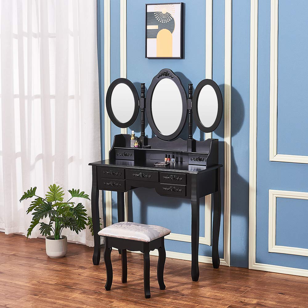 Buy Vanity Makeup Table with 7 Drawers, Dressing Table with Foldable 3