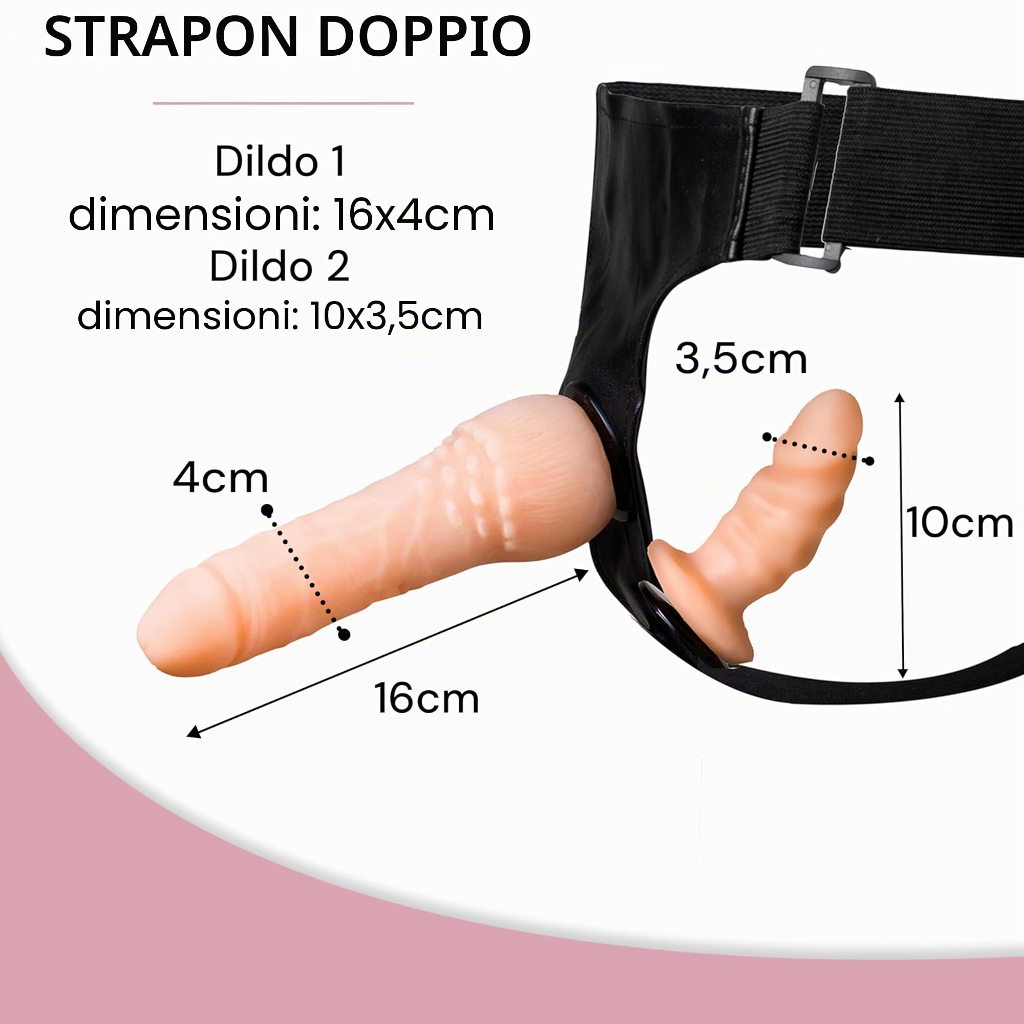 FOPS Strap On per Donne Doppio con 2 Dildo 16cm 4cm e 10cm 3.5cm ABS TPR Impermeabile Strap On per Coppie Lesbica Uomo Regolabile Massimo Piacere Intenso D24-11