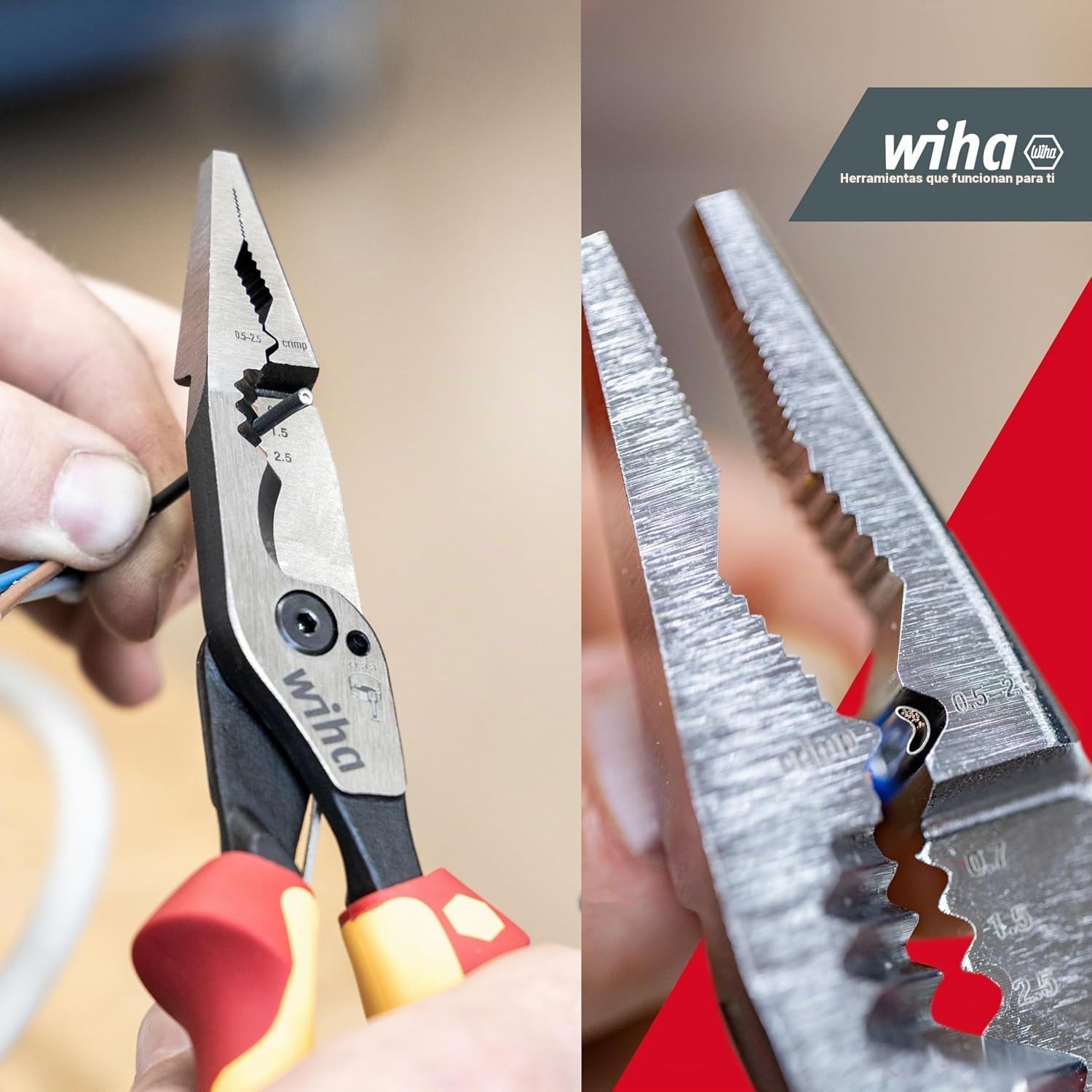 Wiha Alicates multifunción para electricistas 8 en 1 I Crimpar, pelar, cortar, agarrar, desbarbar, doblar, atornillar, cortar tornillos (45705)