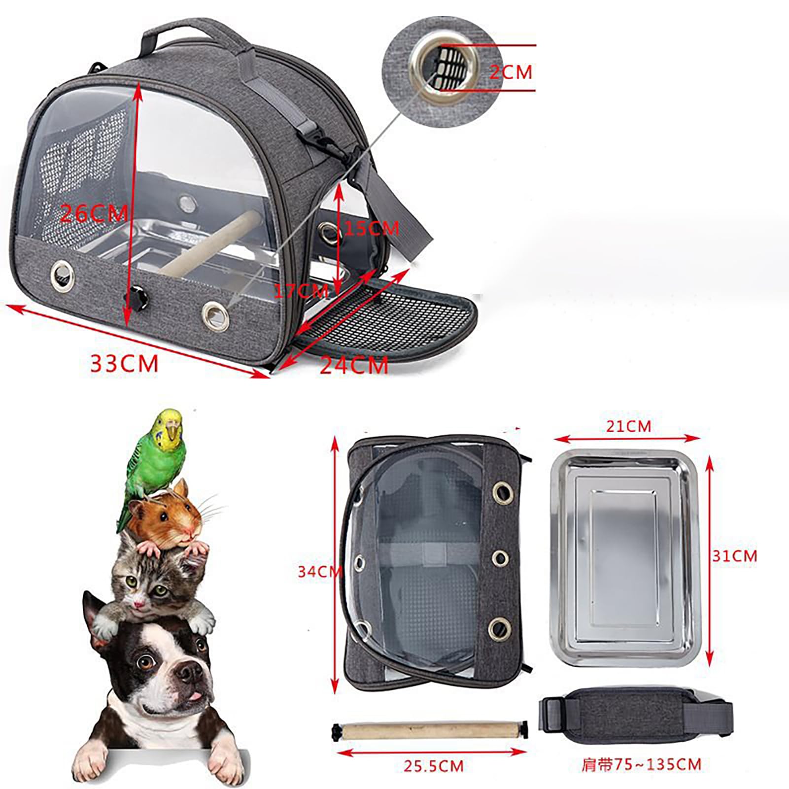 Uccello Borsa per il trasporto con finestra in PVC trasparente pappagalli zaino da viaggio portatile pieghevole per piccoli animali domestici