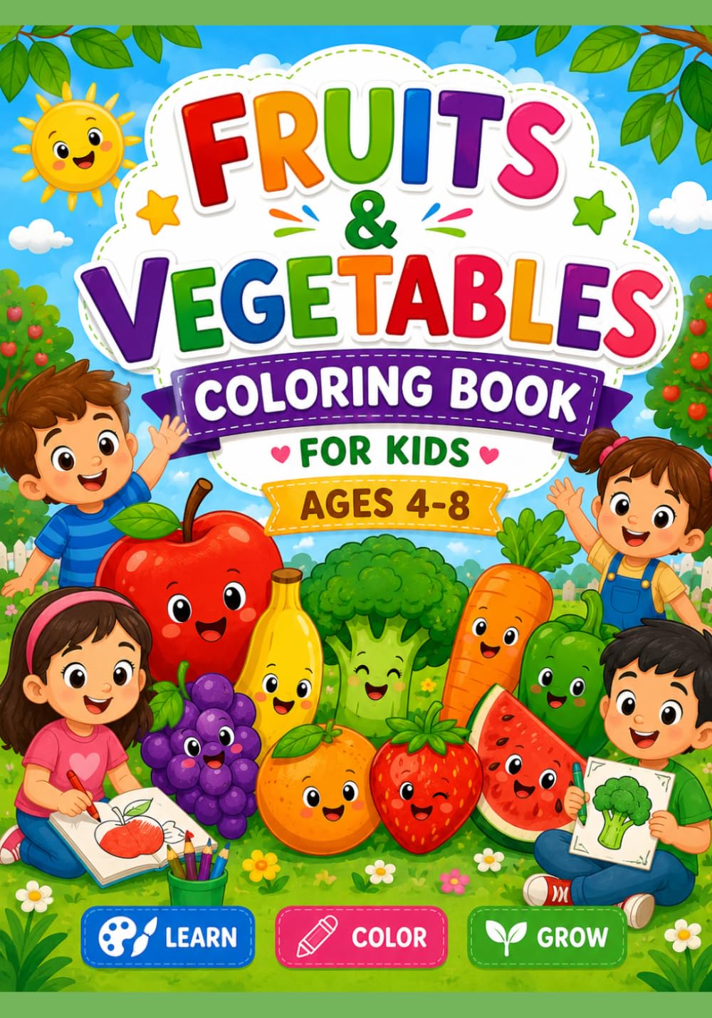 Coloring book for kids fruits and vegetables