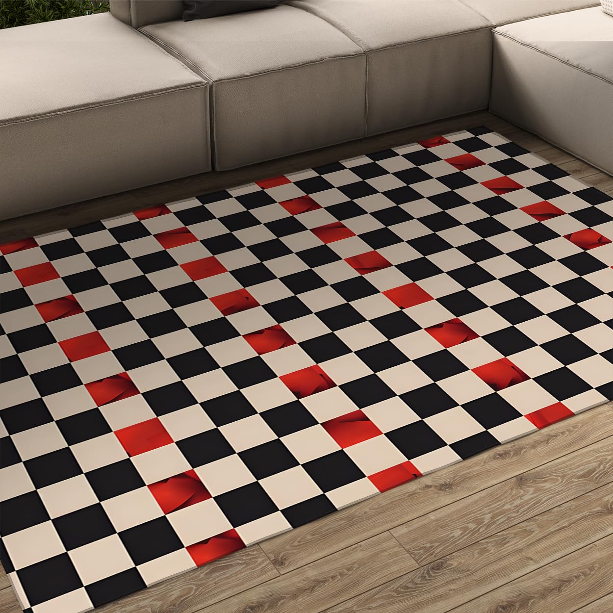 Tapis de salon doux à carreaux pour ambiance salle de jeux