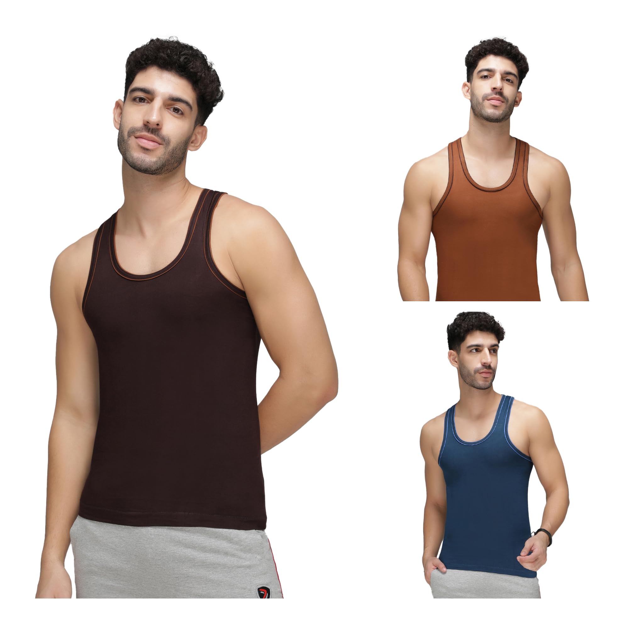 Men's Pure Cotton Multicolor Vest Pack of 3-image-5