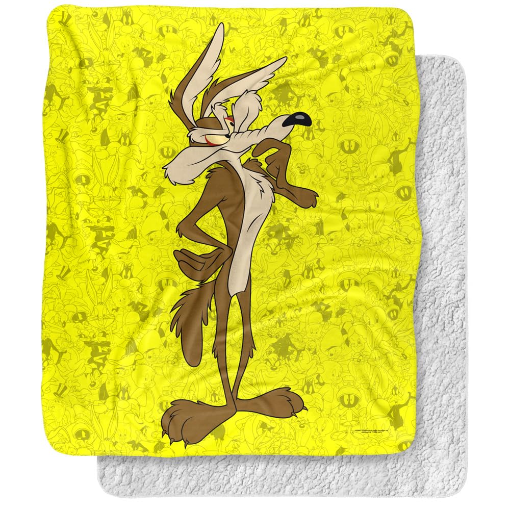 Looney Tunes Blanket, 50"x60", Wile E Coyote Character Sherpa Back Super Soft Throw