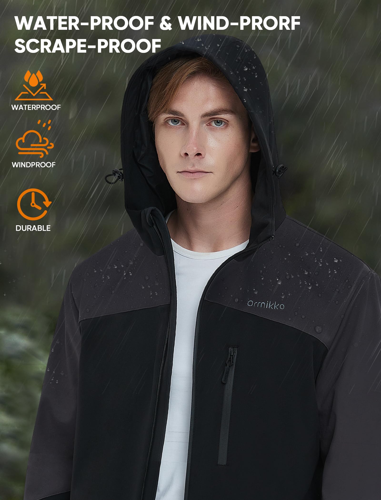 ORRNIKKO Mens Heated Jacket with Battery Pack - 20000mAh 7.4V Rechargeable Winter Outdoor Work Self Electric Jacket with Hood XL