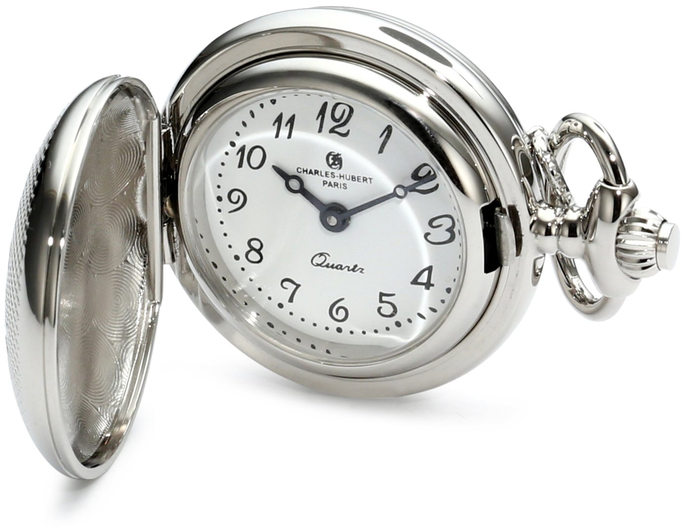 CHARLES-HUBERT PARISCharles-Hubert, Paris 6821 Classic Collection Chrome Finish Brass Quartz Pendant Pocket Watch