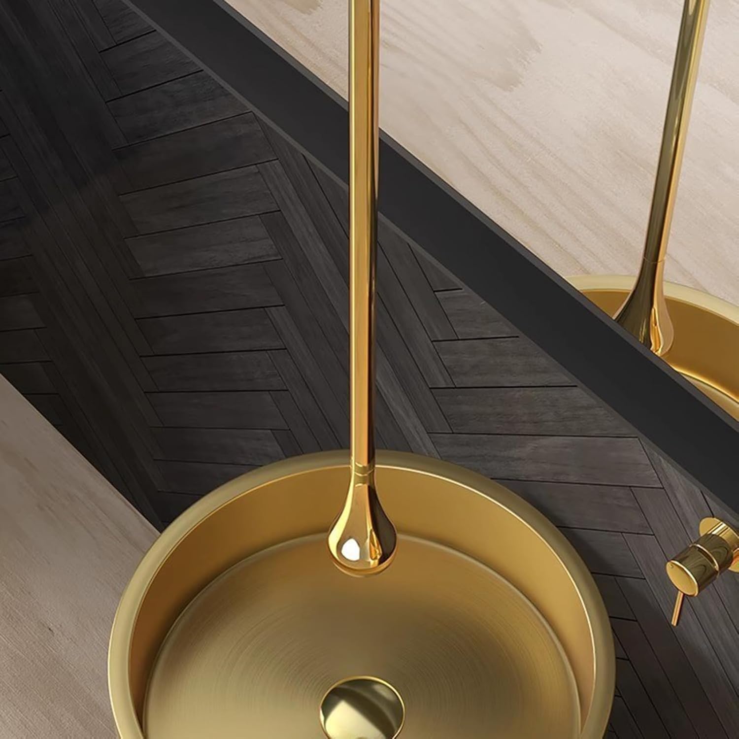 Grifo de Lavabo de Goteo de Techo Grifos de Lavabo Montados en la Pared de una Sola manija Grifos de Lavabo de baño de latón Caliente y frío Mezcladores Grifo Colgante,Oro
