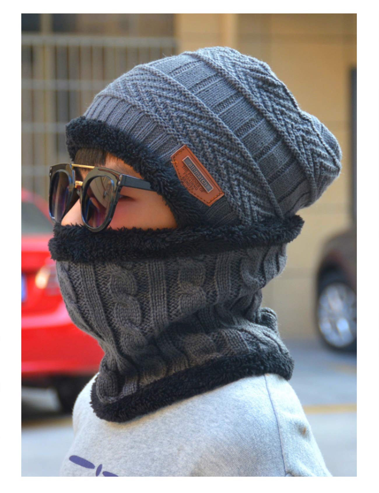 Jueshanzj Winter Knitted Hat and Circle Scarf Set One Size Black(Kids)