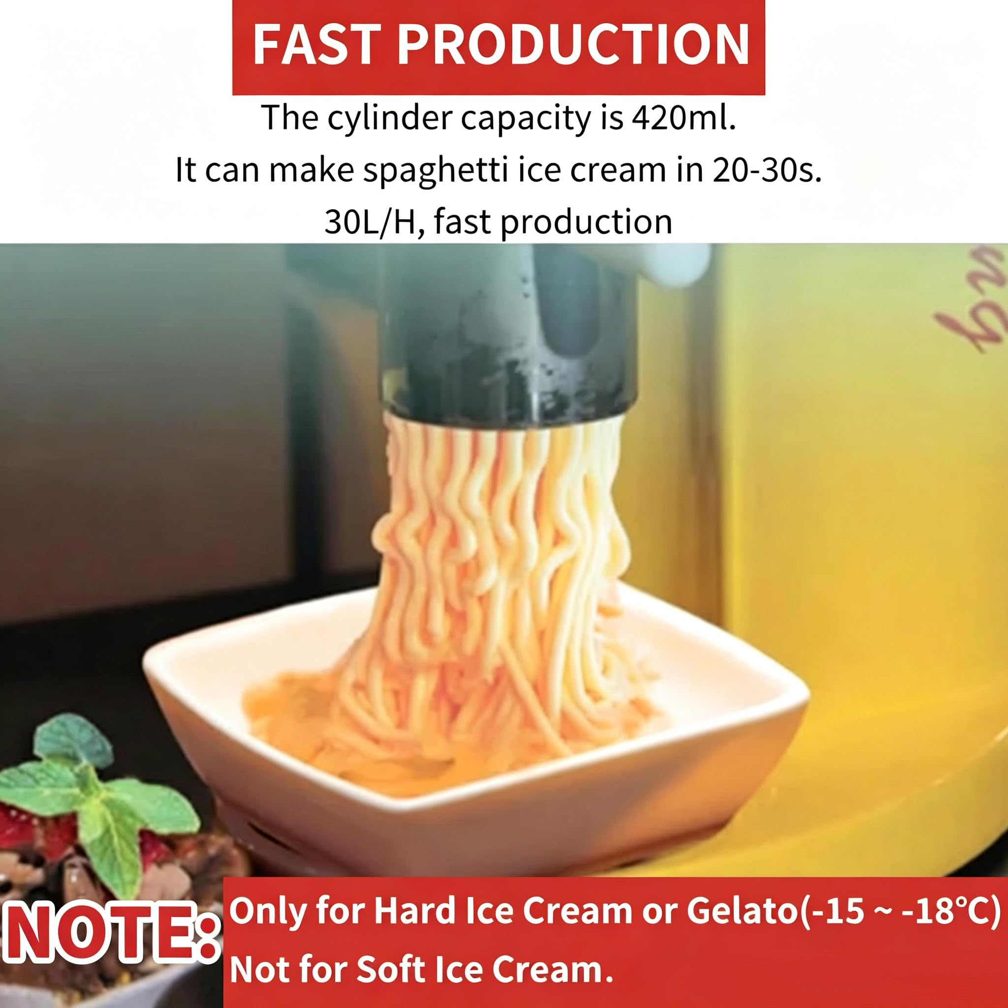 Gelatiera Spaghetti 30 L/H per Uso Professionale Red