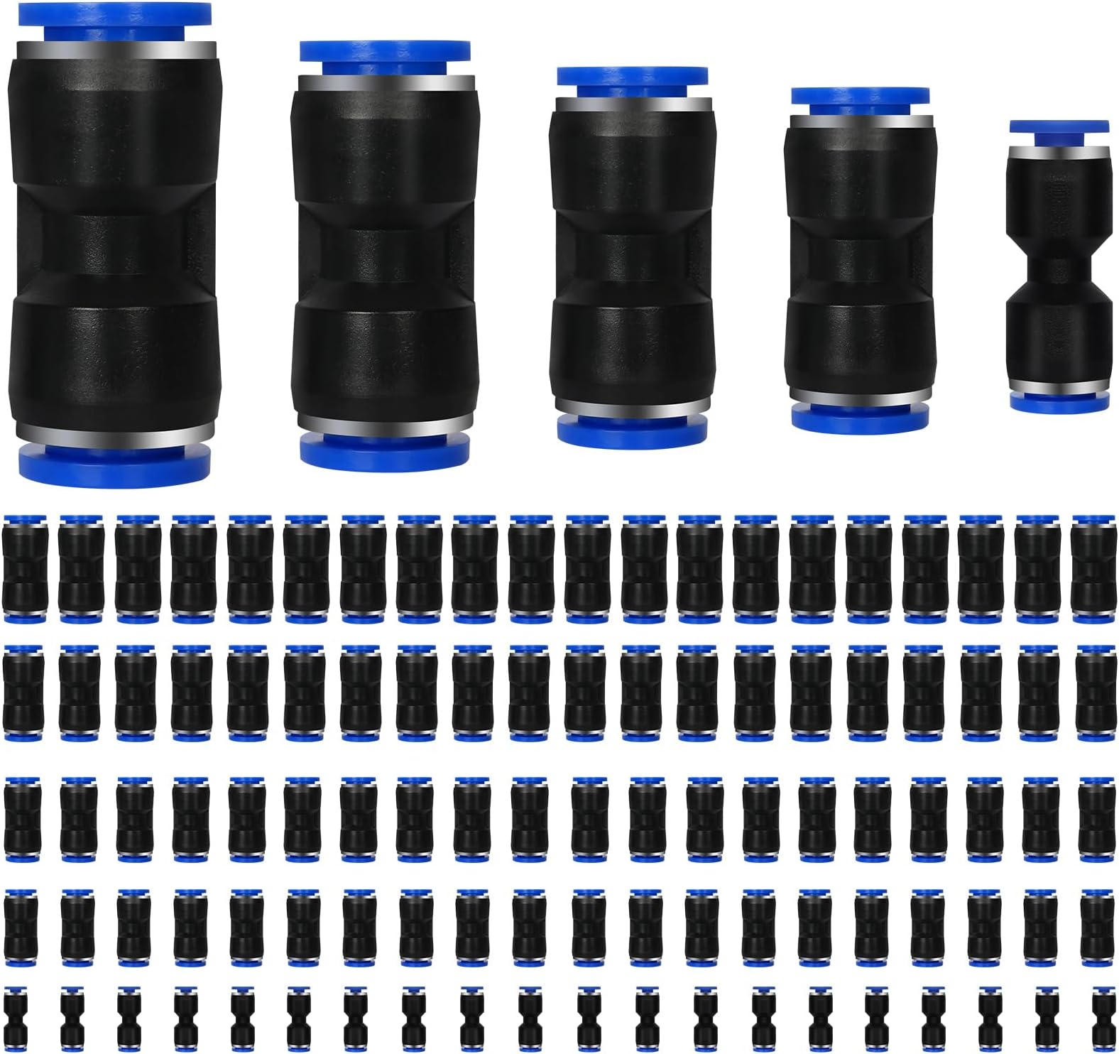 Straight Push Connectors 4 6 8 10 12 mm Quick Release Pneumatic Connectors Air Hose FAir Line Fittings Straight Push to Connect for 5/32 1/4 5/16 3/8 1/2 Tube, 100 Pieces
