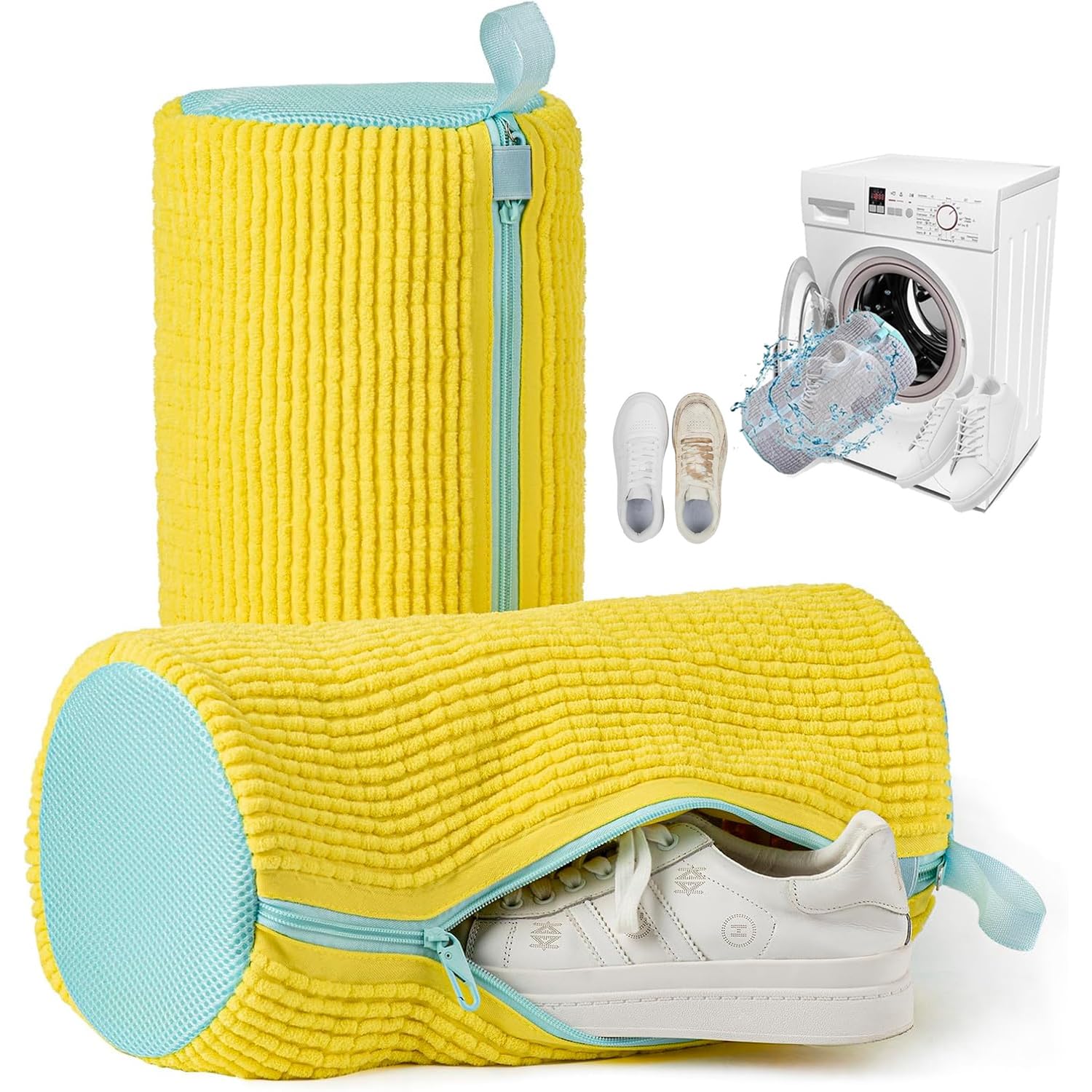 Lot De 2 Sacs Lavage Chaussures Machine - Protection 360°, Maille Fine, Fermeture Éclair - Gris