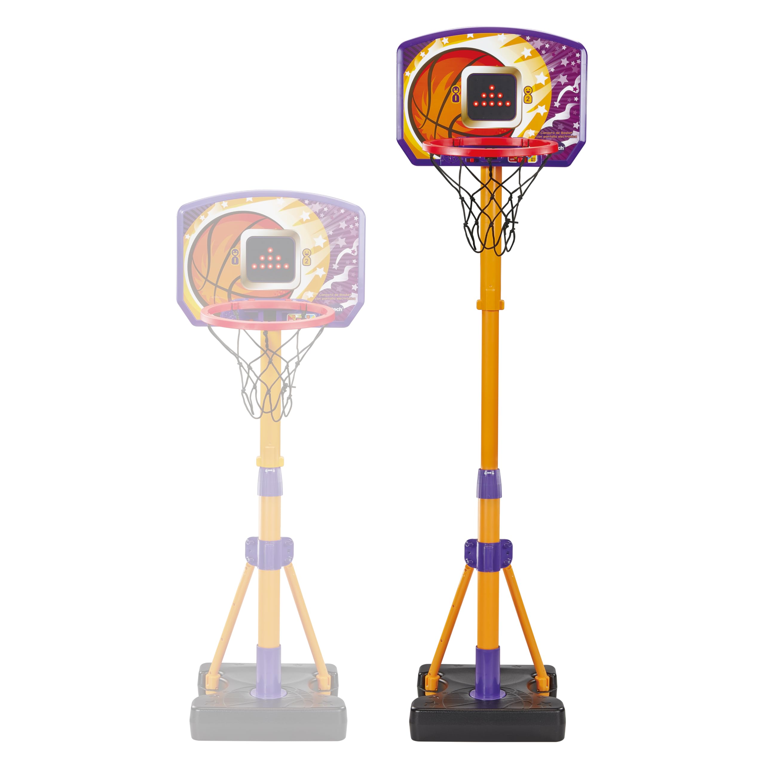VTech - Canasta de Basket con Pantalla electrónica, Juguete Deportivo, Interactivo, Regulable en Altura, Diseño evolutivo, Soporte Estable, Juegos, Regalo niños +3 años, Versión ESP