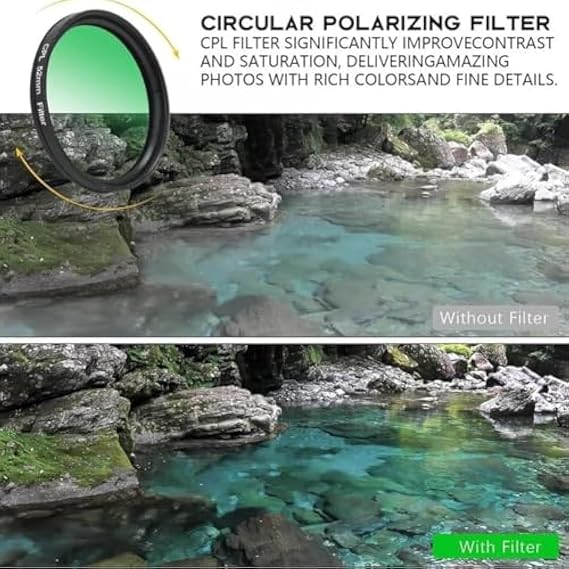 52mm Clip-0n CPL Phone Camera Lens Filter Kit, 52mm CPL Filter for Phone with Clip, Circular Polarizer Polarizing Compatible for iPhone 16 15 14 13 12 11, Motorola, Other Smart (2Pcs)