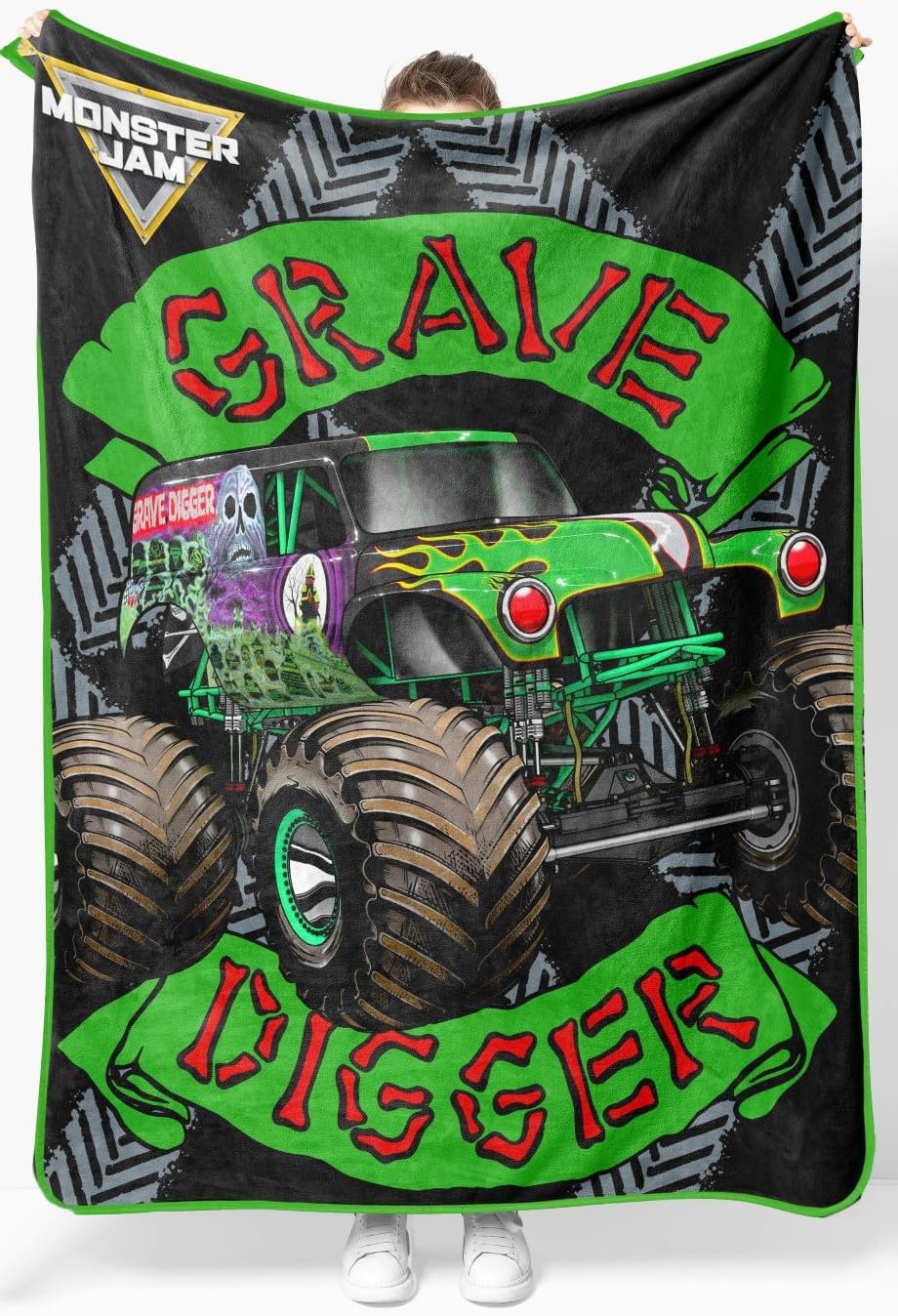 Sunny Side Up Monster Jam Plush Throw Blanket - Measures 46 x 60 Inches - Super Soft & Cozy Fleece Kids Bedding Features Grave Digger