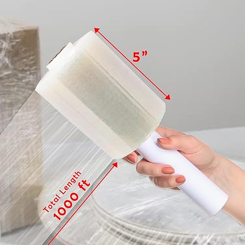 Miniatura 2 de Yens Paquete de 2 rollos de 5 pulgadas y 1000 pies, calibre 80, total de 2000 pies, mini envoltura elástica de mano de fuerza industrial,