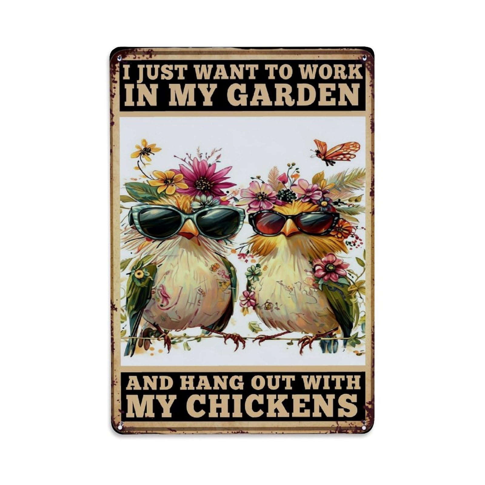 Jdyaojiesheng Vintage Birds With Flowers And Sunglasses Tin Sign Retro Metal Wall Decor Metal Poster, Home Bar Garage Farmhouse Cafe Wall Art Decoration 8X12inches