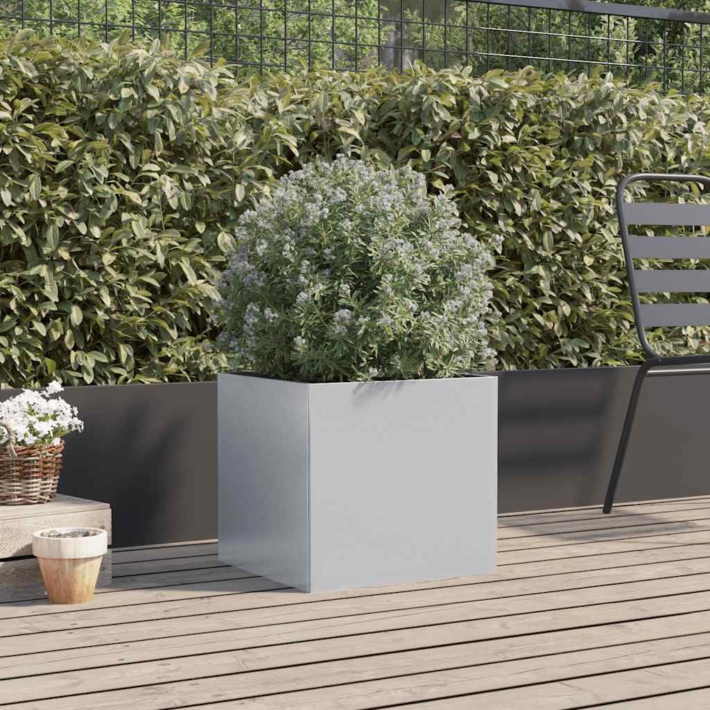 Jardinera elevada para balcón, 42 x 40 x 39 cm, de acero galvanizado, plateado, diseño moderno, inoxidable y estable, maceta elevada para jardín, terraza e interiores