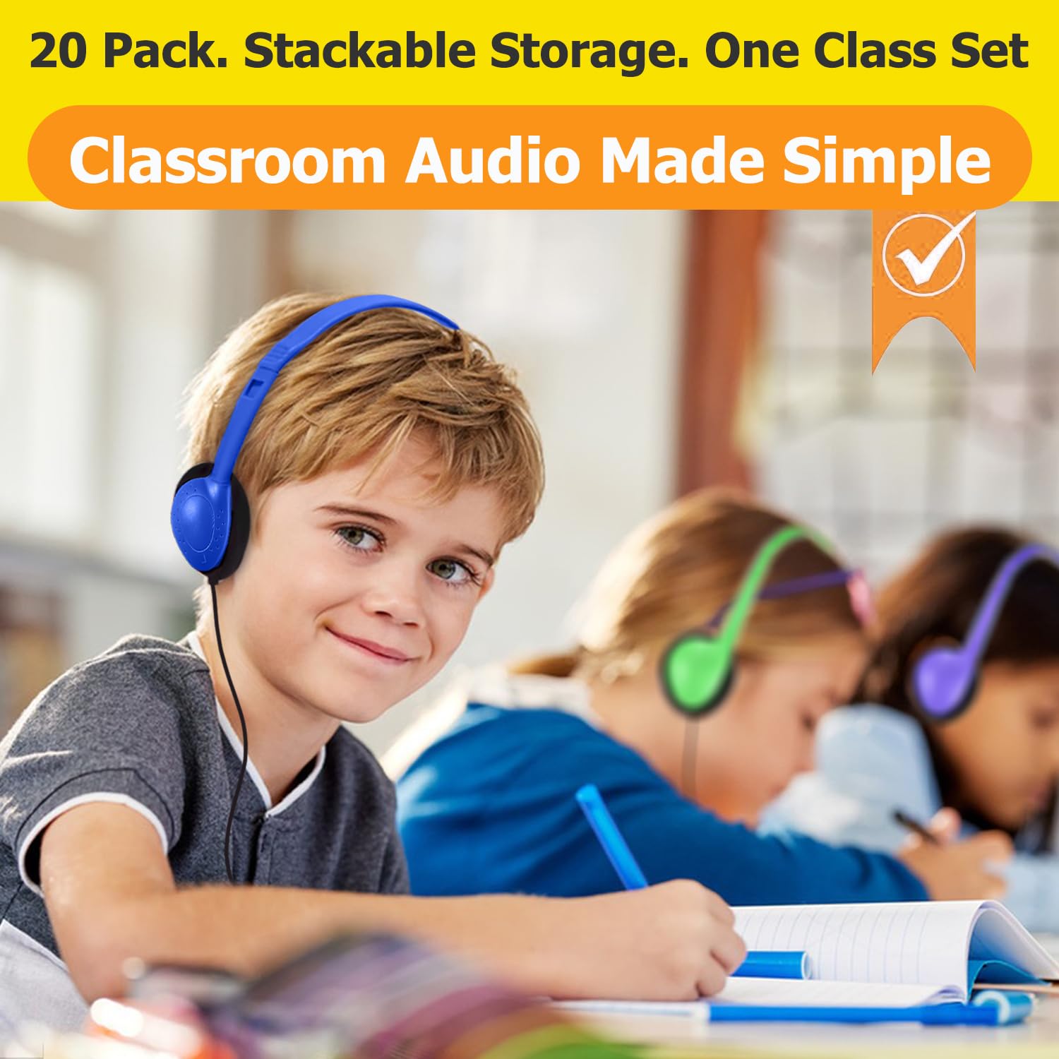 Set di cuffie di tipo C (confezione da 20), resistenti cuffie cablate per bambini per Chromebook e laptop, cuffie scolastiche sfuse per studenti adolescenti ragazzi ragazze, cuffie USB C