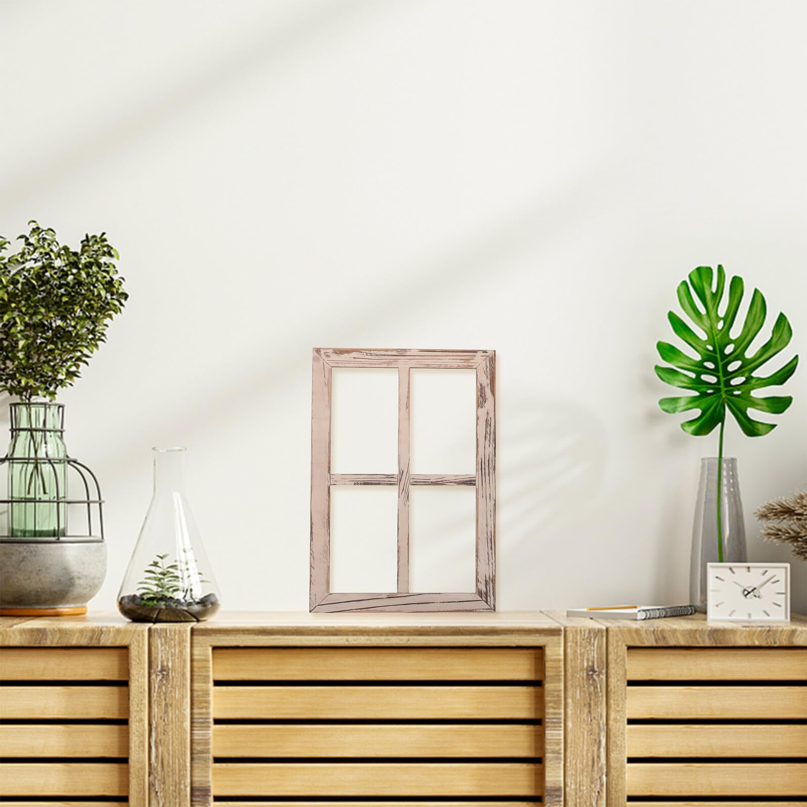 Rustikaler Holzfensterrahmen im Vintage Landhausstil 2 Stück als Wanddeko mit Montagefunktion im Bauernhausstil für Wohnzimmer und Badezimmer