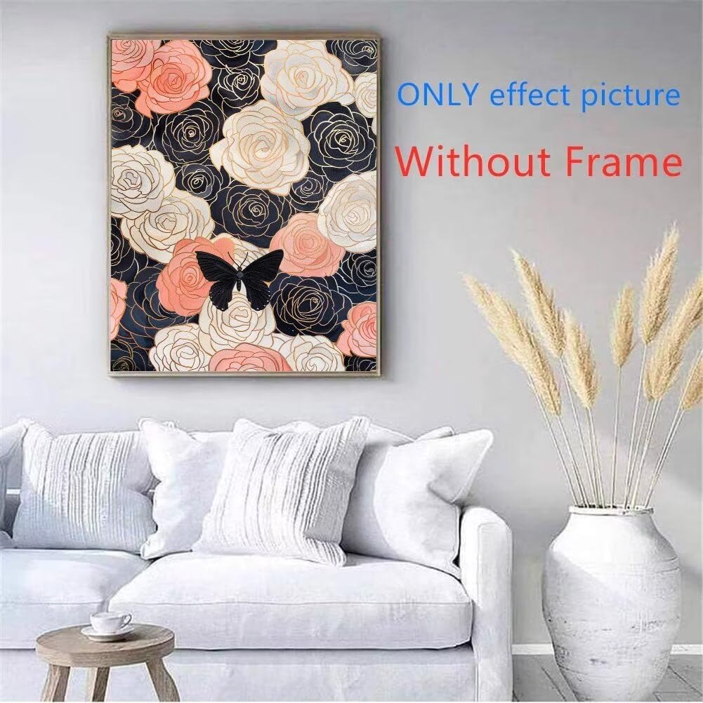 Hongyrjy Pittura Per Numeri Per Adulti – Farfalla E Fiori, Kit Fai Da Te 40x50cm, Con Tela, Colori E Pennelli
