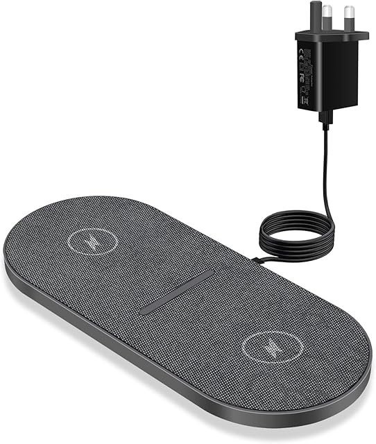 Dual 20W Wireless Charger, FDGAO 2 in 1 Fast Wireless Charging Pad Station Compatible with iPhone 12 13 14 Pro Max/11/XS, Airpods, Samsung Galaxy/Note, Galaxy Buds and more (With AC Adapter)