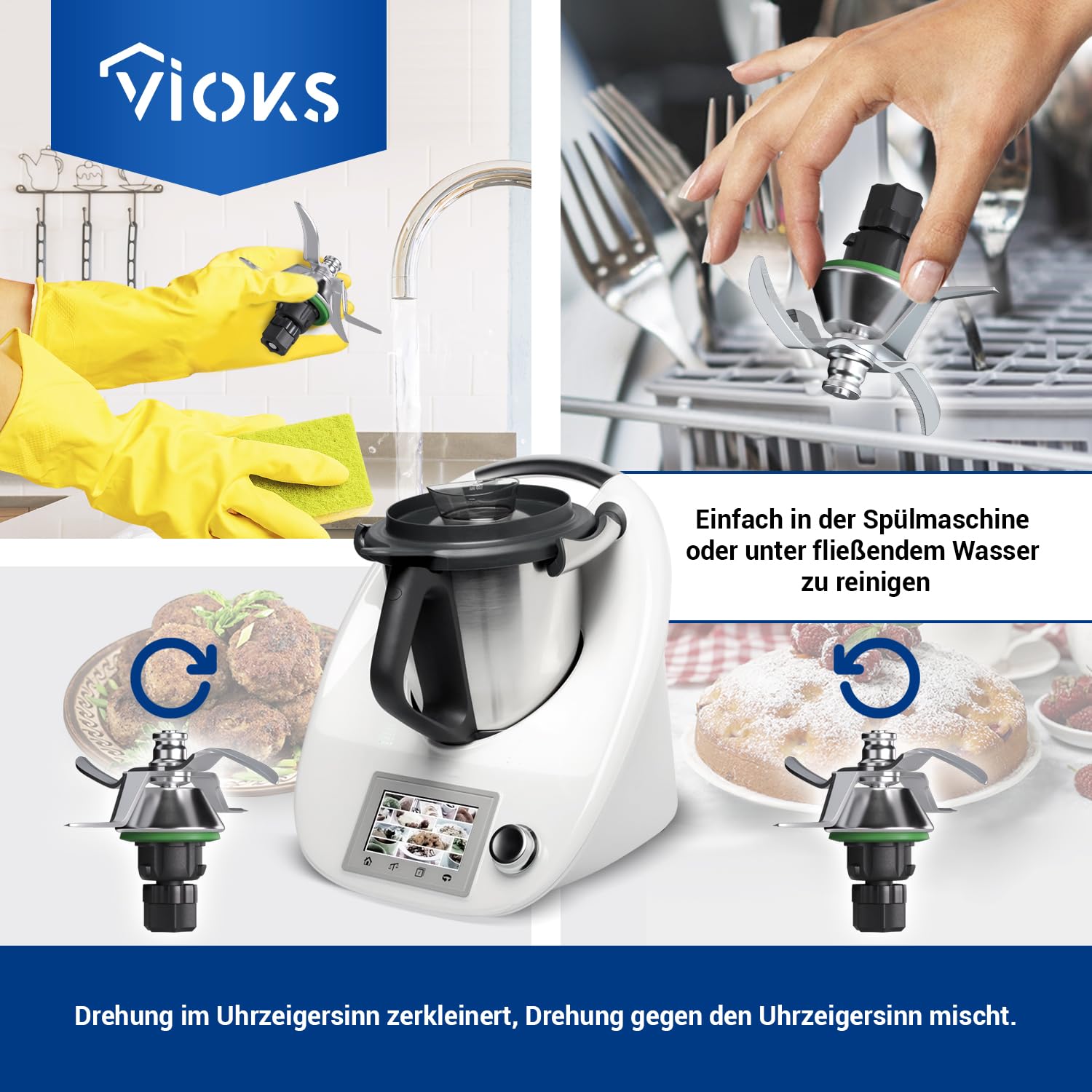 VIOKS Alternativ Messer kompatibel mit Thеrmomix TM5 | Ersatzmesser Mixmesser, aus Edelstahl SUS420, für Küchenmaschine