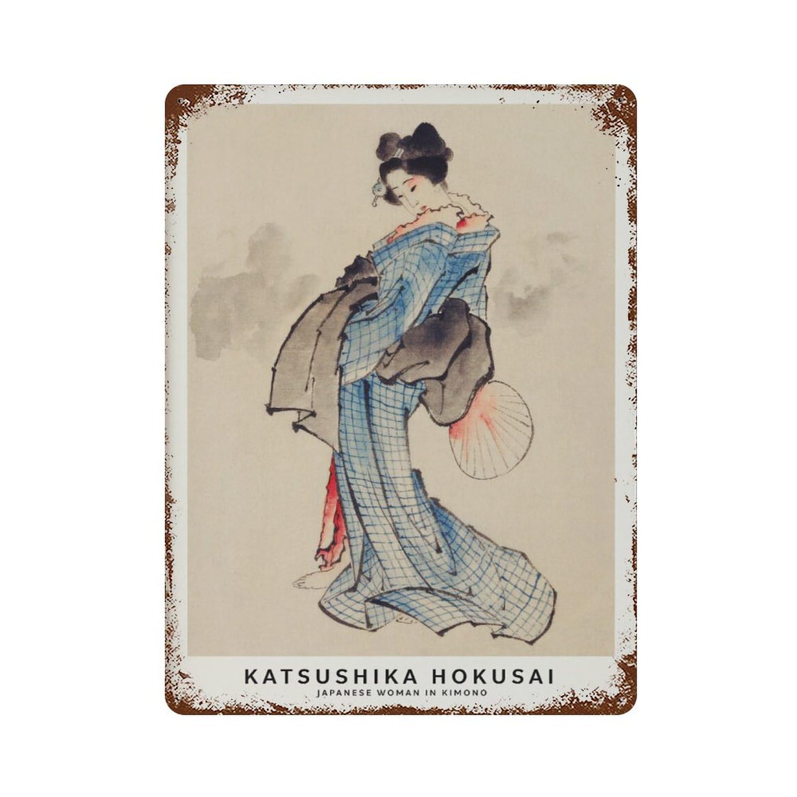 xiaoxiaoshen Hokusai Japanese Kimono Woman, Ukiyo Wall Decor Art Metal Tin Poster Modern Home Decor Art Home Bar Shop Decorations Vintage Sign 40x30cm