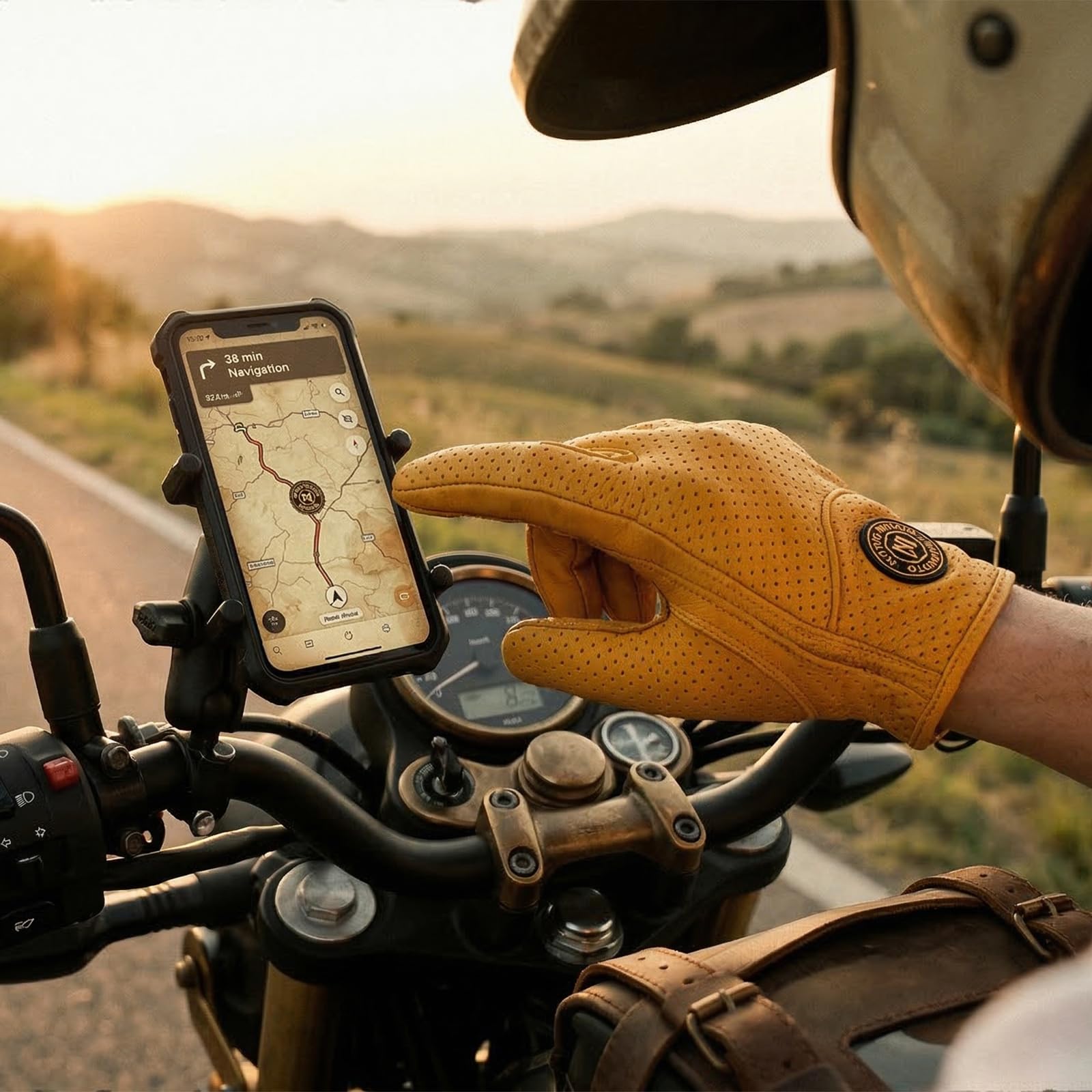 Guantes de Moto Clásicos Amarillos de Piel de Cabra con Agujero, para Verano, Ciclismo, Equitación, Guantes Protectores para Motociclistas