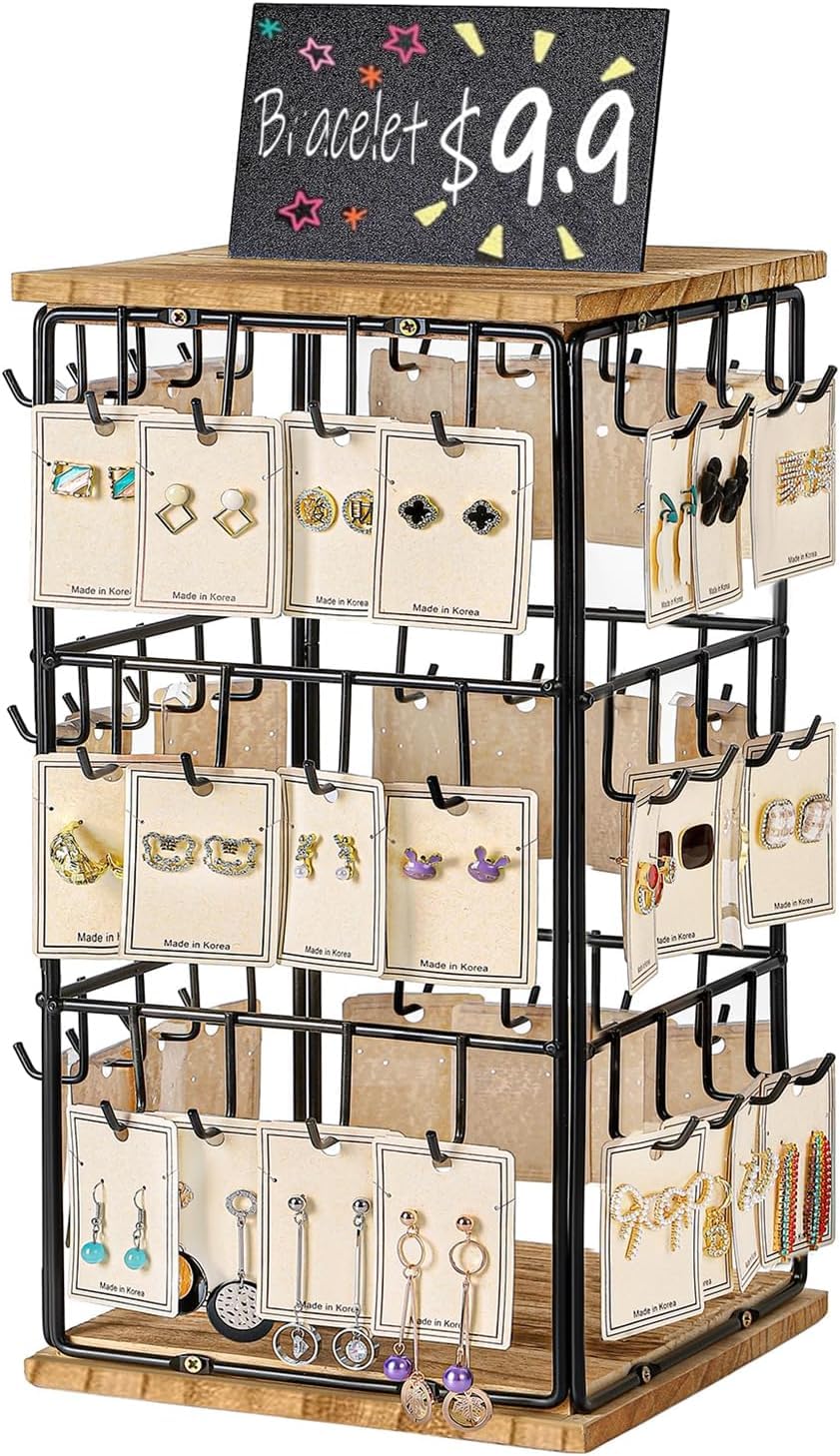 Winter Shore Organizer Gioielli a 4 Livelli - 48 Fori per Orecchini, 6 Ganci per Collane - Espositore Gioielli per Orecchini, Anelli, Orologi e Bracciali - Portagioie Bianco in Metallo e Legno