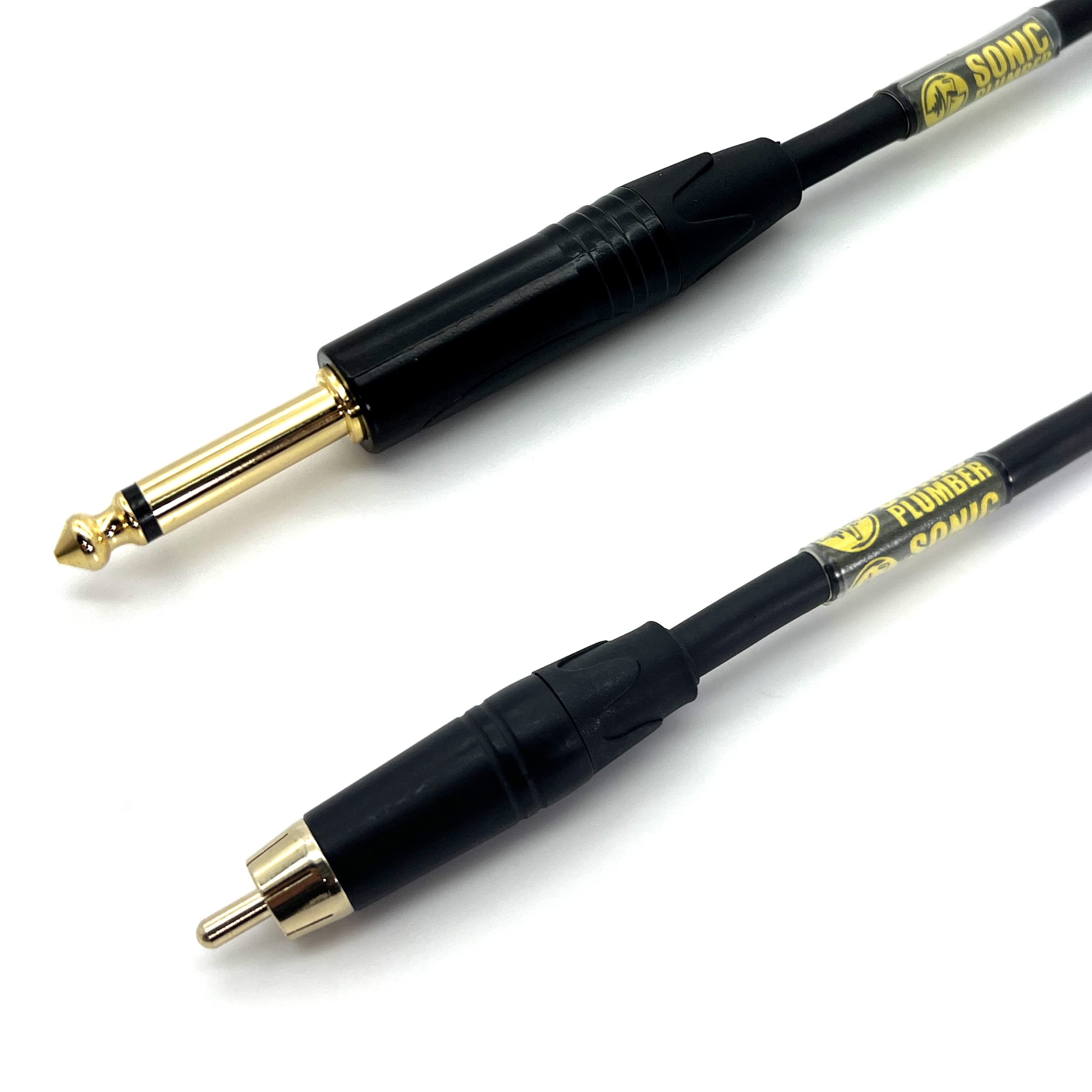 Sonic Plumber Black and Gold RCA to 6.35mm (1/4 inch) Jack Interconnect Cable with Cable Tie (3 meter)