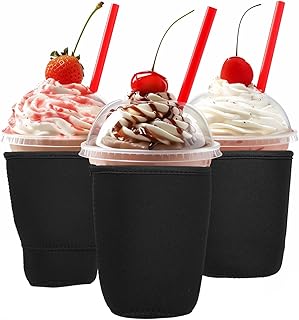 sourcing map 3 fundas de café helado, fundas aislantes de neopreno para tazas, reutilizables, para vasos de bebidas heladas y calientes, decoración de bebidas de fiesta, color negro