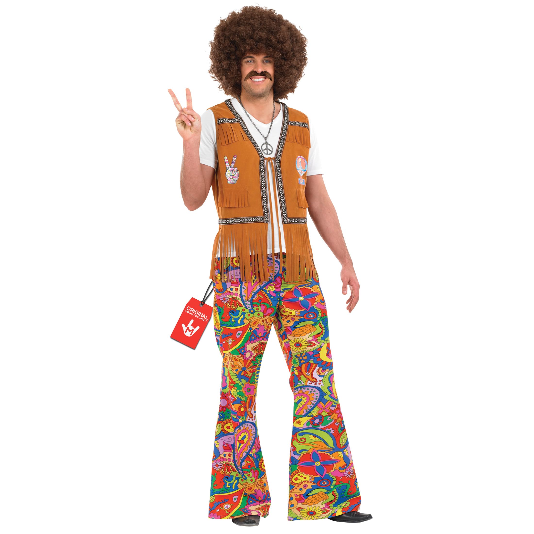 Fun Shack Pantalón Para Disfraz Hippie Hombre, Disfraz Hippie Años 70 Hombre, Disfraz Hippie Adulto, Disfraz Años 60 Hombre, Disfraz Hombre Hippie, Disfraz Carnaval Hombre