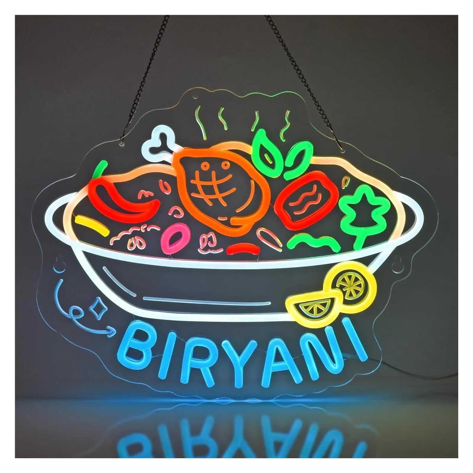 SHOUXI Sign Lamp Biryani Neon Sign for Indian Restaurant Cuisine Spice Market Eatery Kitchen Wall Decor Light Up Signs USB Powered Dimmable Lamp 41cmx32cm