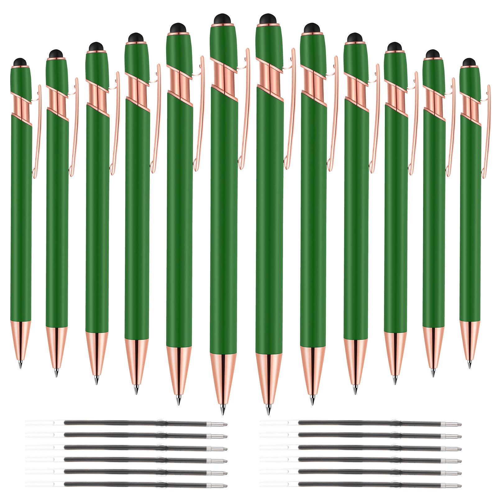 12 długopisów 2 w 1, rysik z końcówkami rysika, metalowy rysik 1,0 mm, do ekranów dotykowych, jasnozielony, 12 szt
