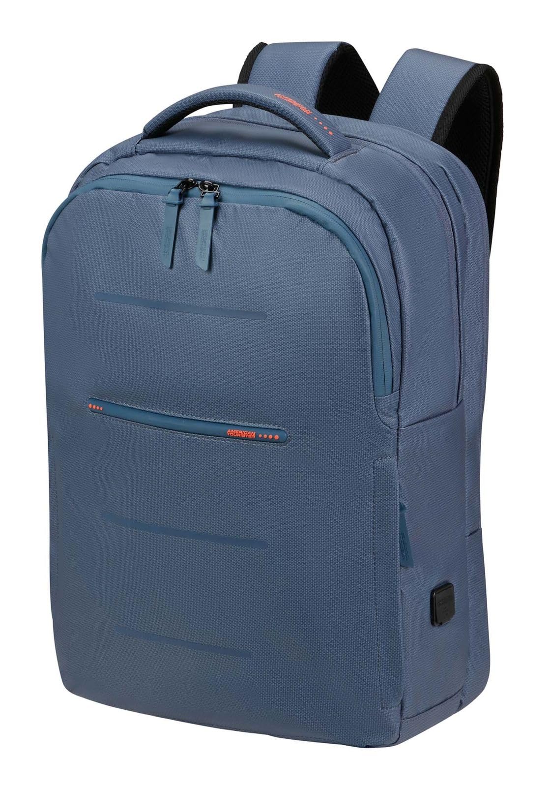 American Tourister Urban Groove UG11 - Zaino porta PC 15,6" (50 cm) - Zaino business e scuola con porta USB, tasca RFID, copertura antipioggia riflettente, 23L - Blu/Arancione (Navy/Orange)