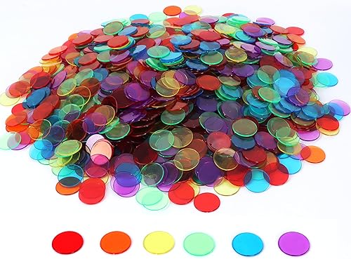 GSE Games & Sports Expert Chips de bingo multicolor, 5,000 piezas de chips de conteo transparentes de alto contraste de 34 pulgadas para juegos de