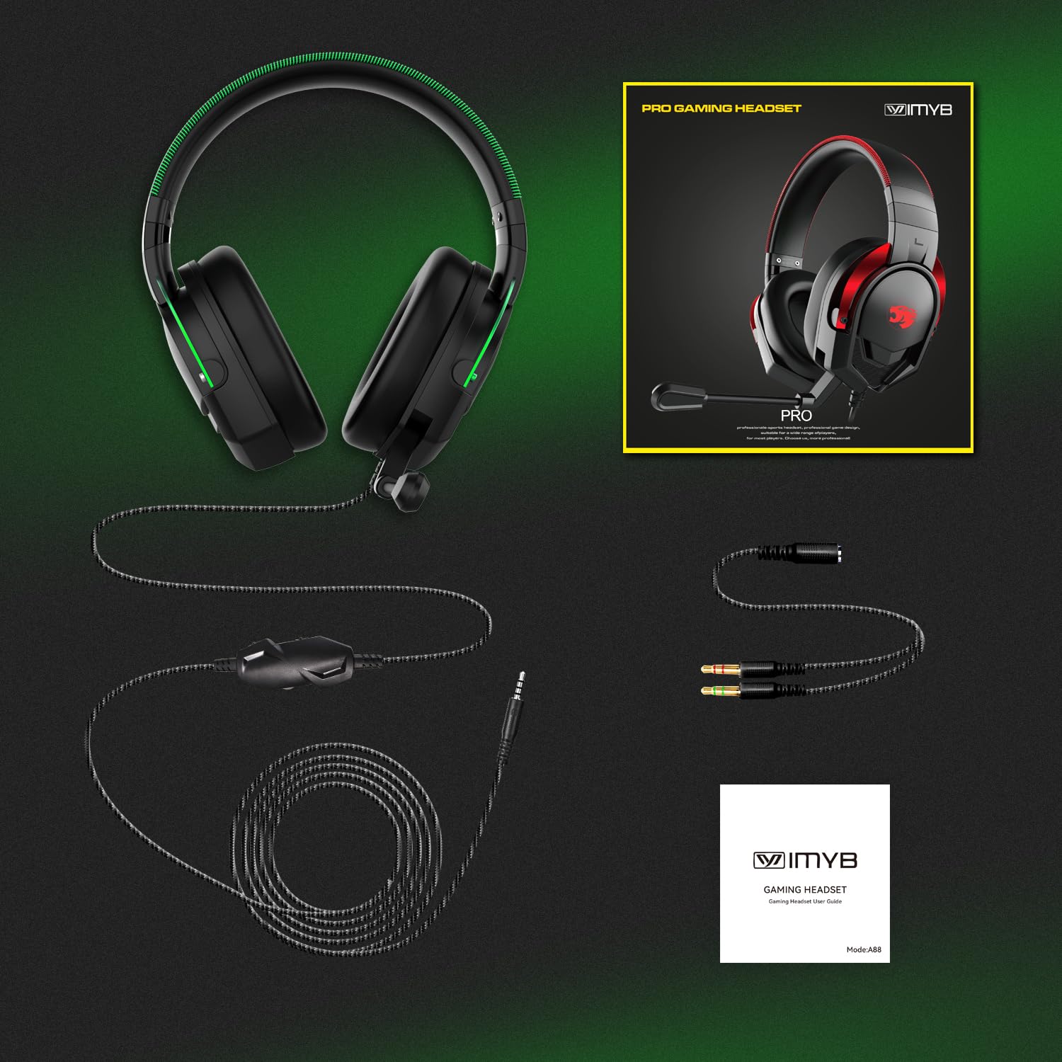 IMYB Casque de jeu, A88 (noir vert)