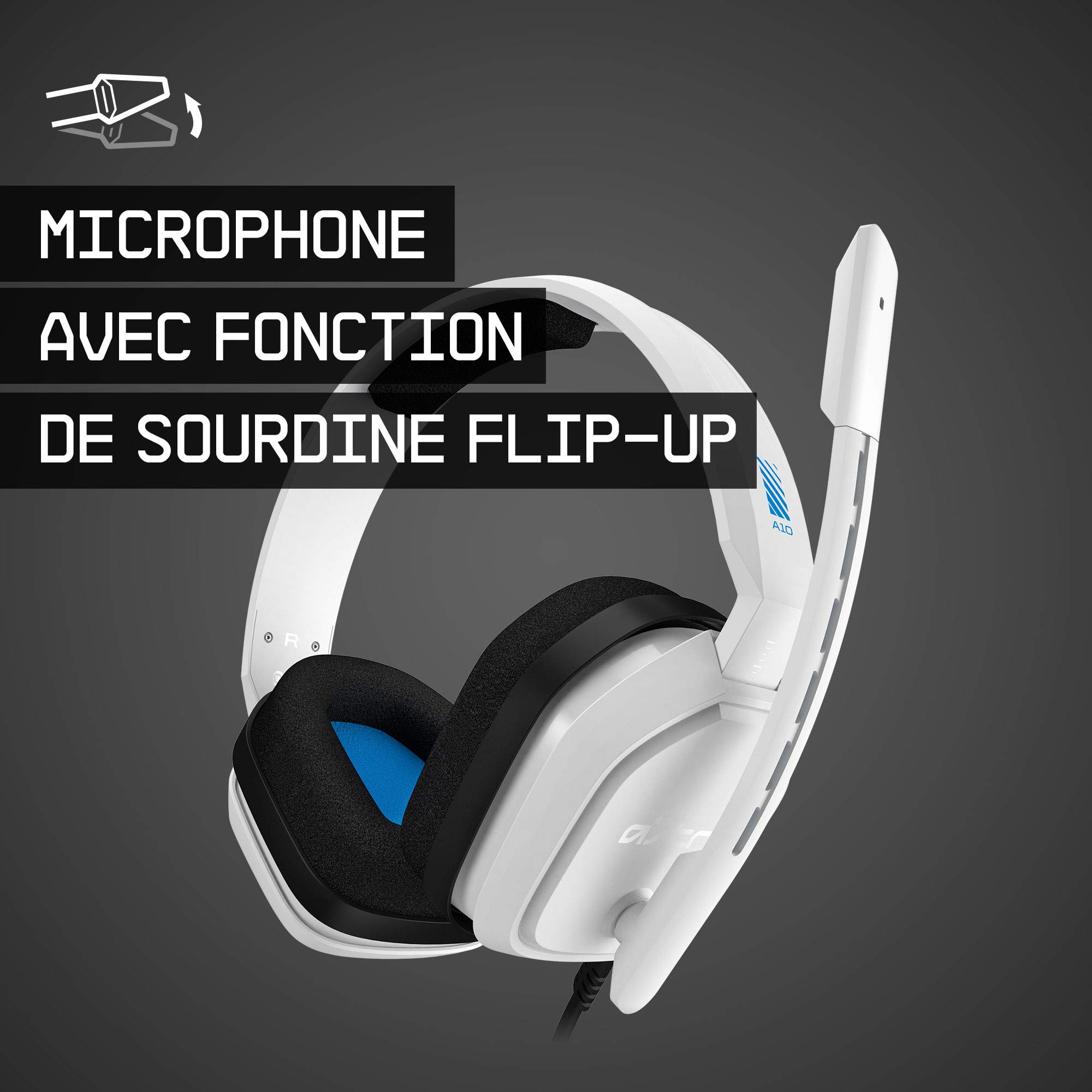 ASTRO Gaming A10 Casque Gamer, Léger et Résistant, Audio, 3,5mm Audio Jack, Compatible avec Xbox Series X|S, Xbox One, PS5, PS4, Nintendo Switch, PC, Mac, Smartphone - Blanc/Bleu