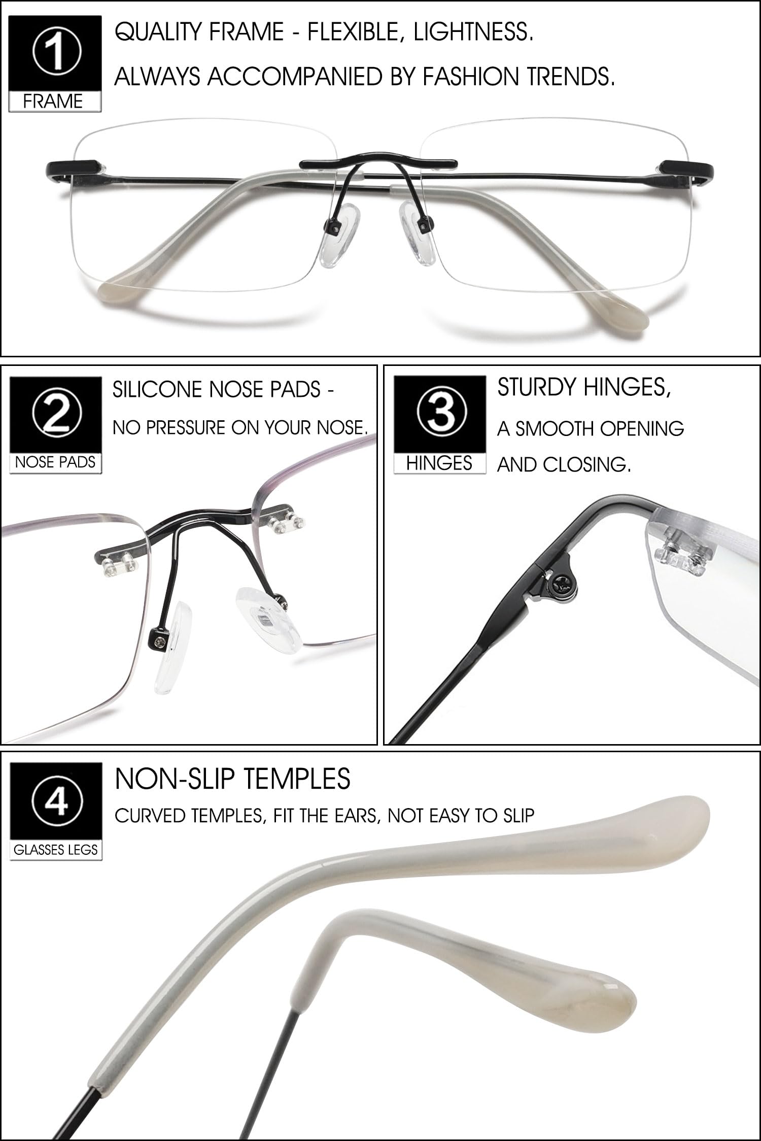 VEVESMUNDO Selbsttönende Gleitsichtbrille Randlos Gleitsicht Lesebrillen Metall Blaulichtfilter Multifokale Progressive Brillen für Herren Damen