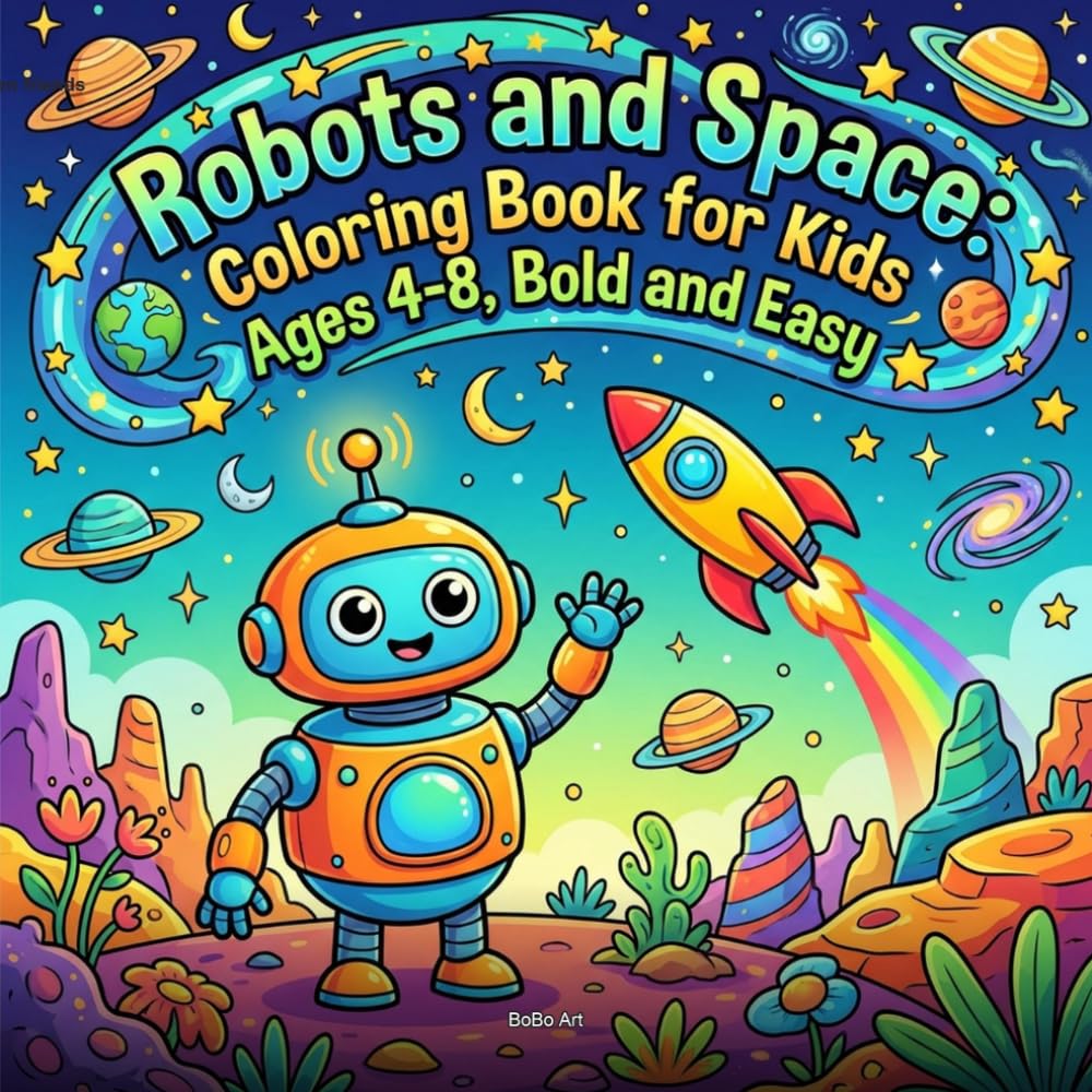 Robots and Space Coloring Book for Kids Ages 4-8: Bold and Easy: Cute Robots, Friendly Aliens, Rockets, and Planets — Fun Space Adventure Activity Pages for Kids