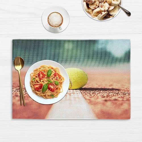 Miniatura 6 de Juego de 4 manteles individuales divertidos para decoración de tenis, lavables, impermeables, para fiestas, hogar, comedor, 18 x 12 pulgadas