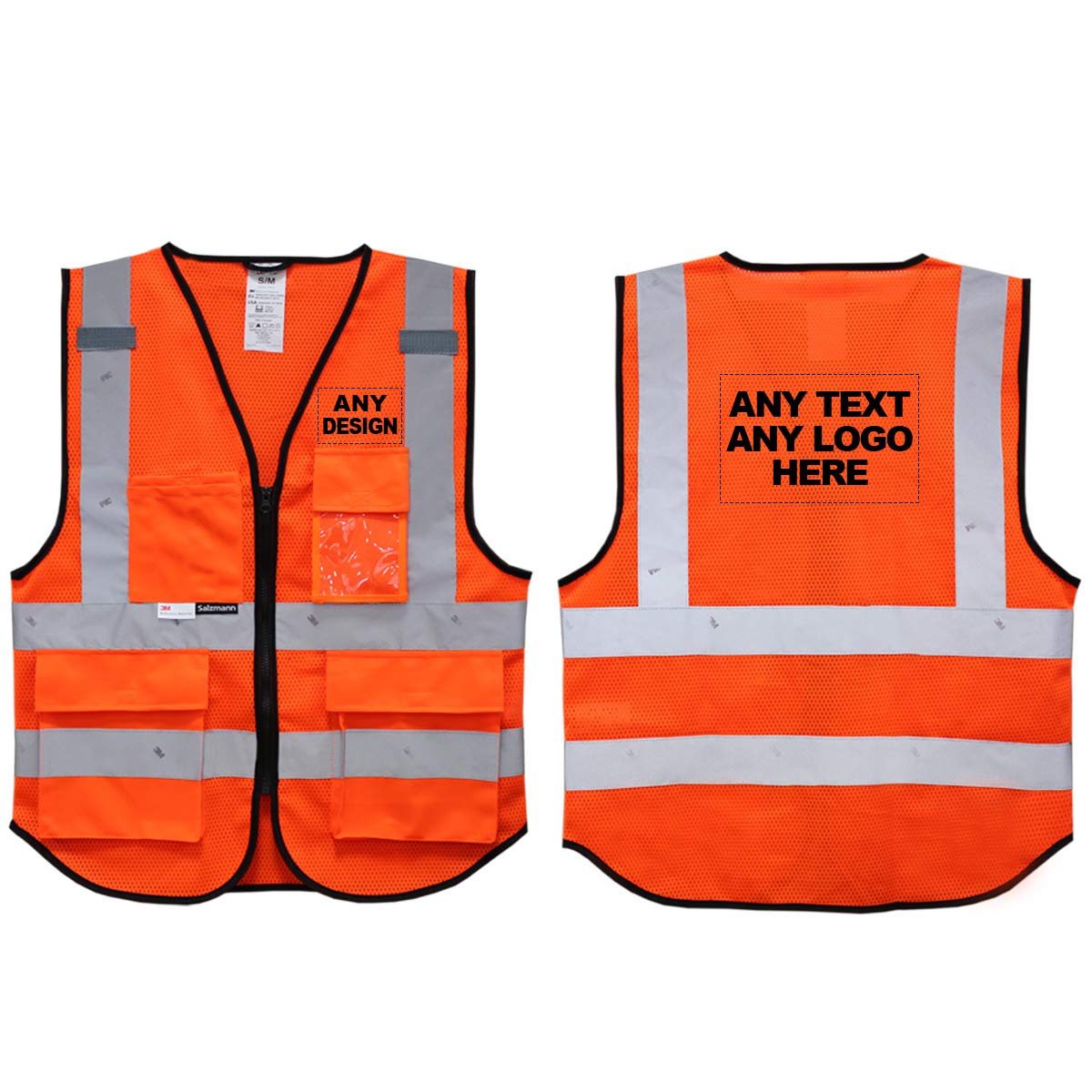 Salzmann Unisex Orange (Mesh) Custom Printed Hi Vis Reflective Vest | Mesh Safety Vest With Zip