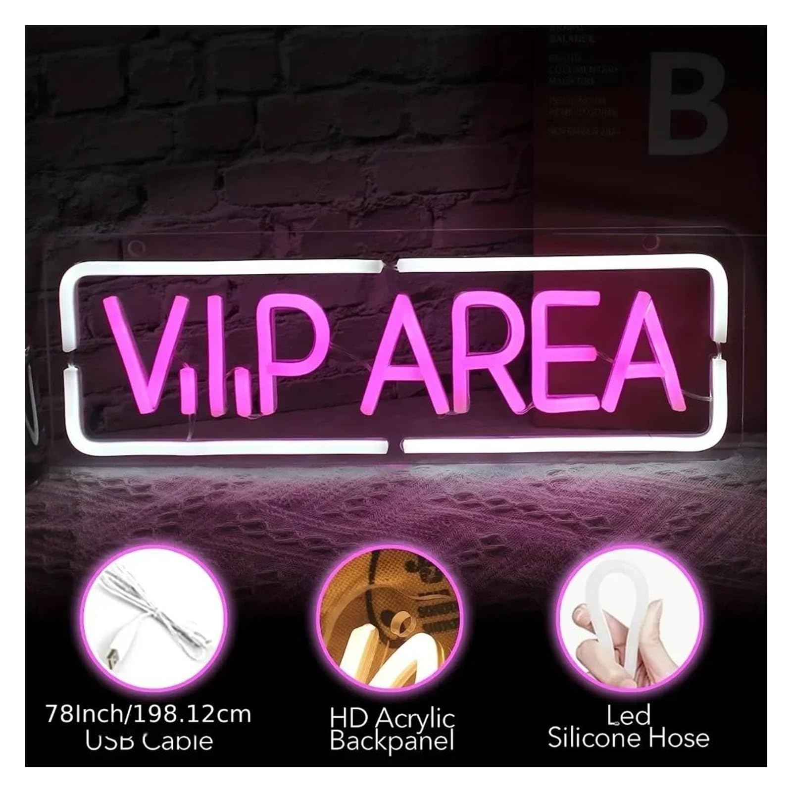 néon signe Enseigne Lumineuse Vip Area À Intensité Variable, Luminaire Mural Pour Bar, Salle De Jeux, Restaurant, Pub, Club, Vin, Cocktail, Décoration De Fête, 38cmх13cm(UNE)
